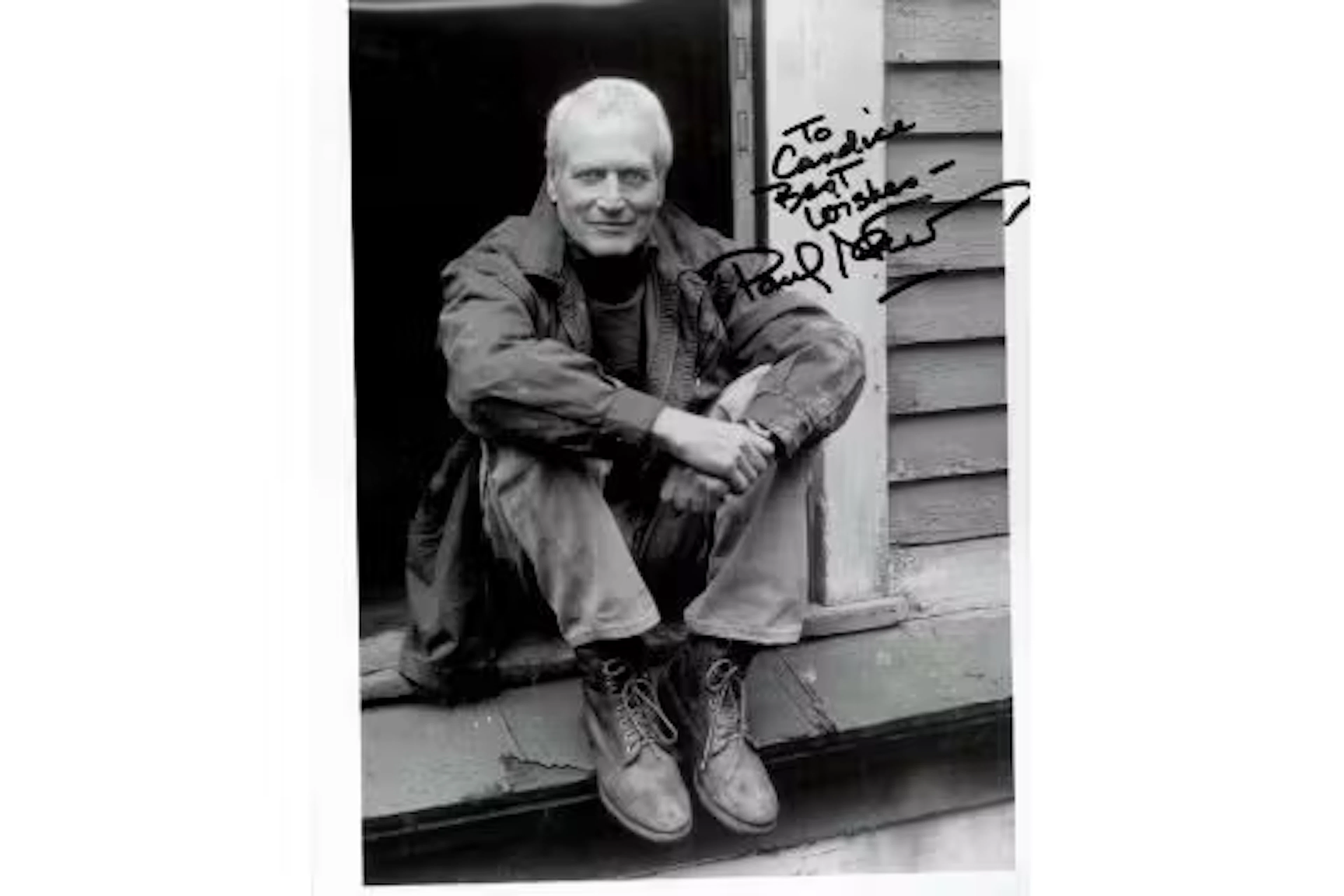 Paul Newman signed 10x8inch black and white photo. Dedicated. Good