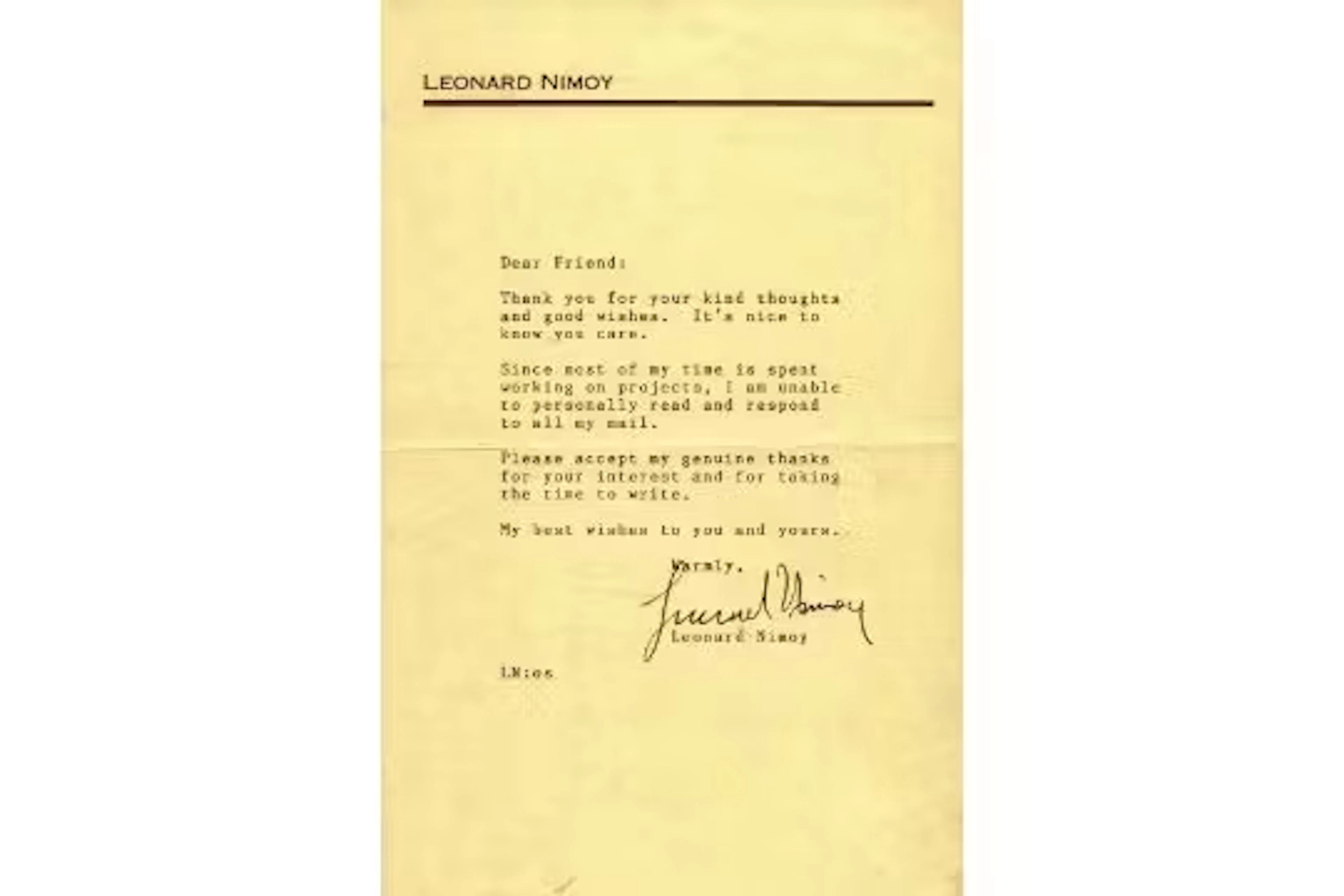 Leonard Nimoy TLS Thank you Letter Headed paper. 8.5x5.5 inch. Good