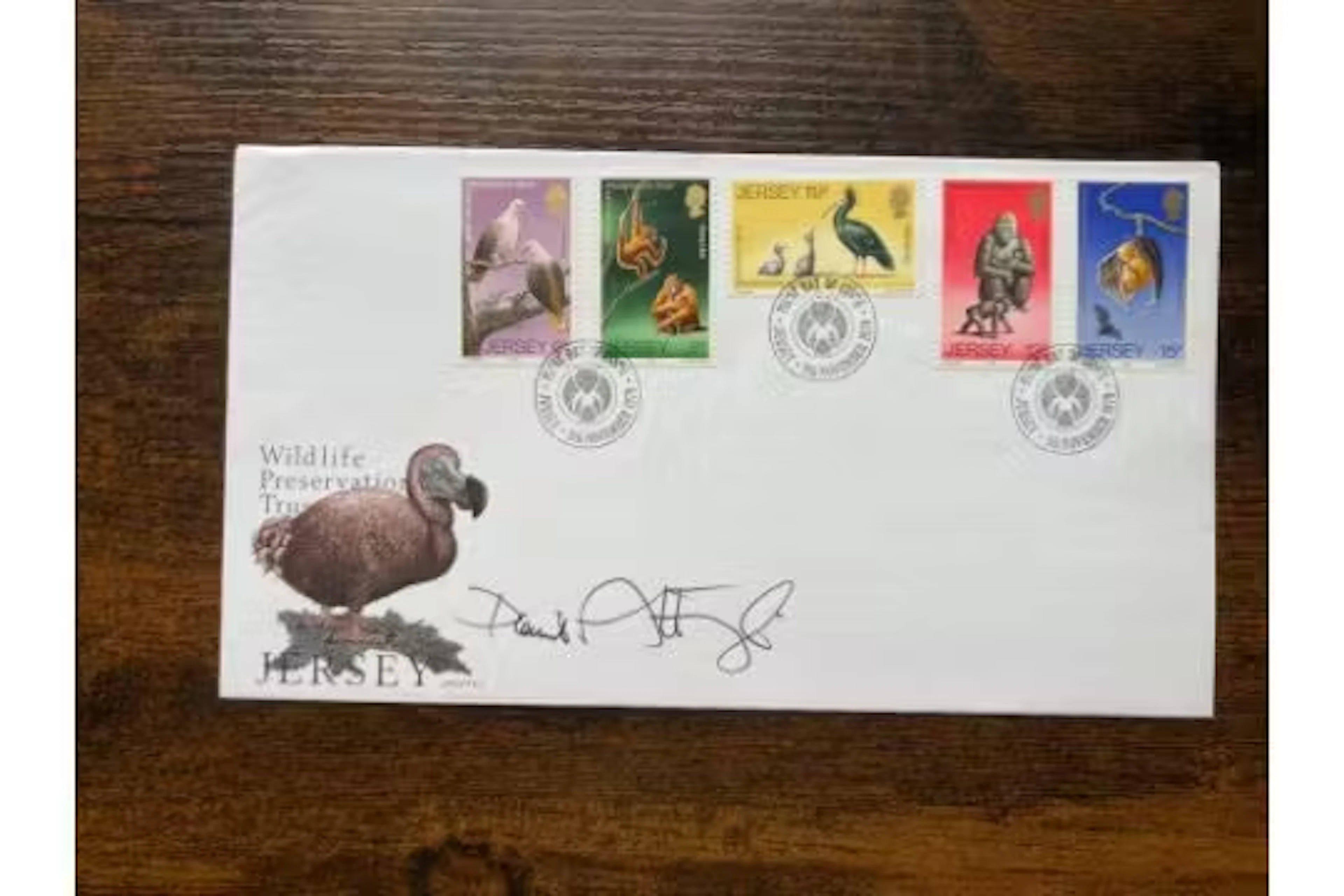 David Attenborough signed rare Jersey 1979 Wildlife Preservation FDC.