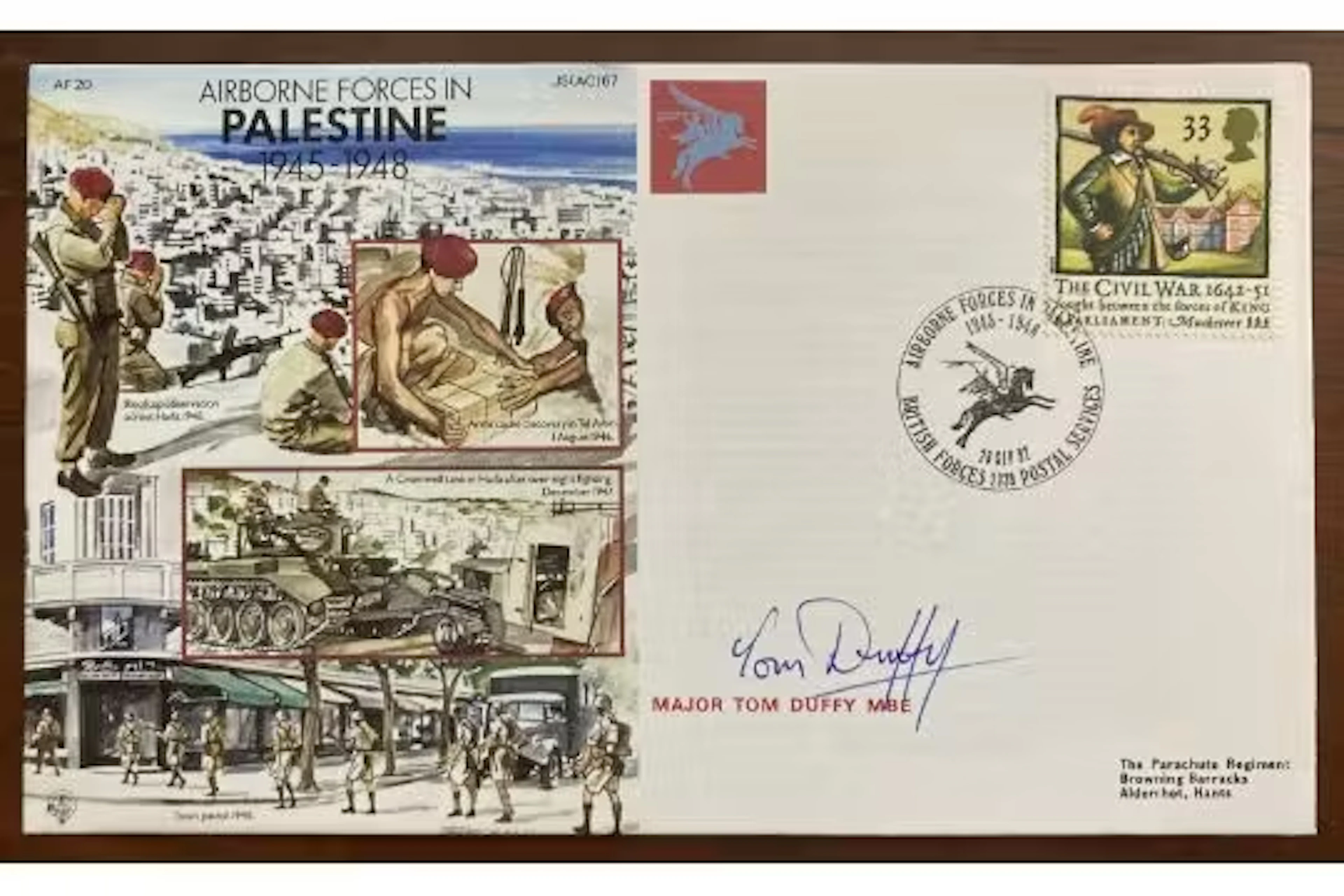 AC67e Airborne Forces Palestine cover Signed Mjr Tom Duffy 2nd Parachute