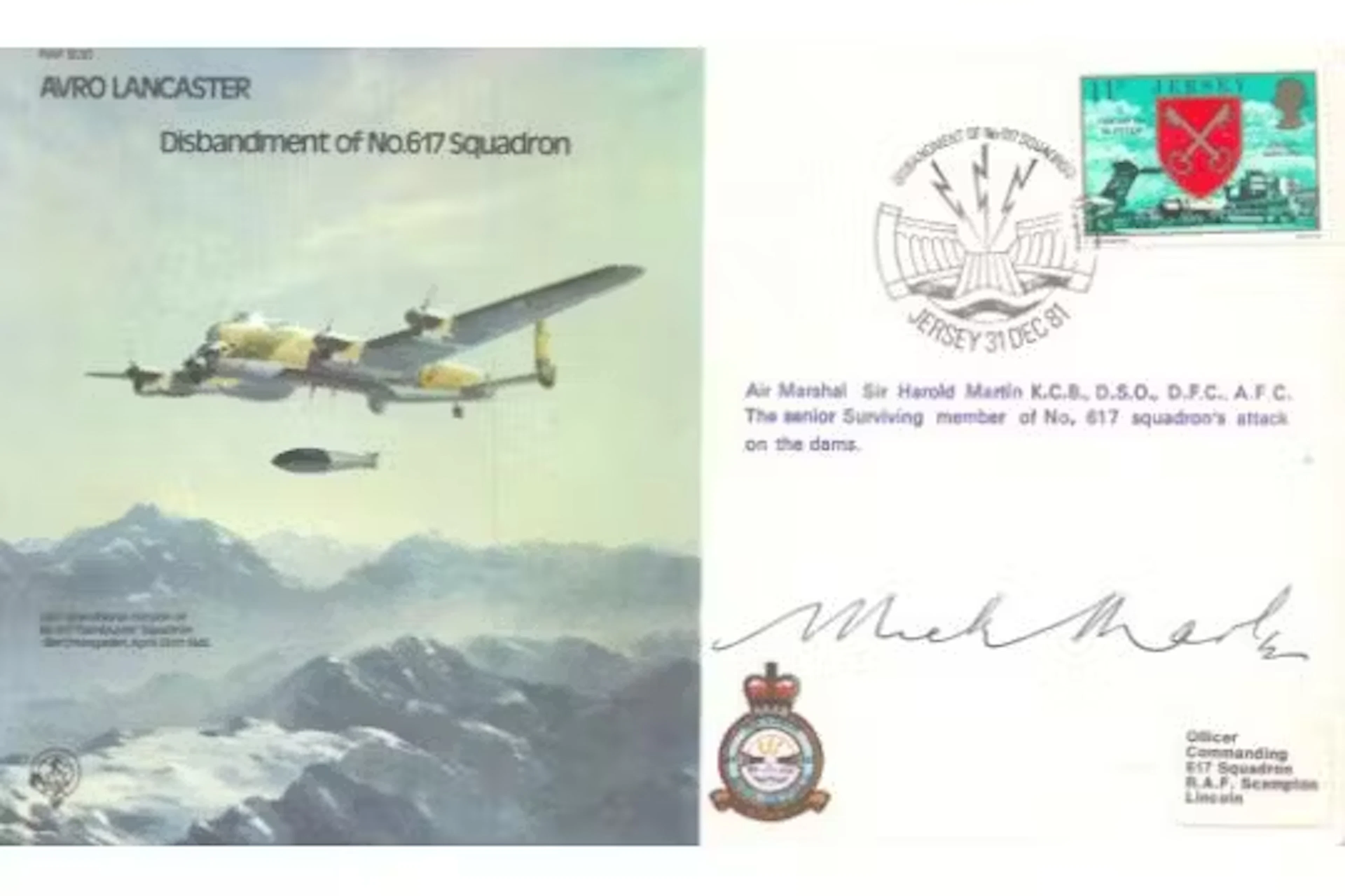 AM Sir Harold (Mick) Martin signed Avro Lancaster Disbandment of No.617