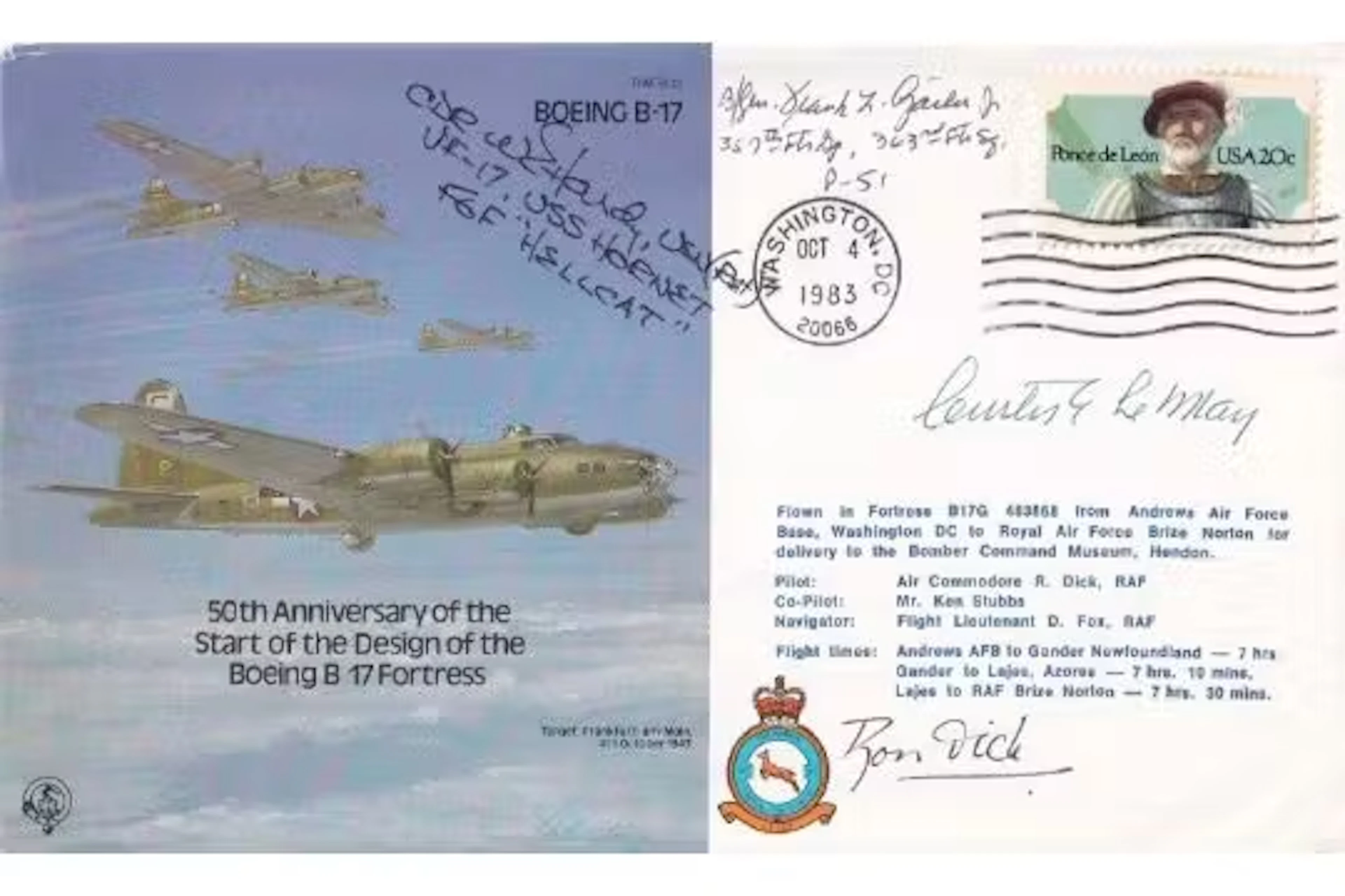 B32c 50th Anniversary B 17 Signed 3 USA Pilots Le May, F Gailer, W
