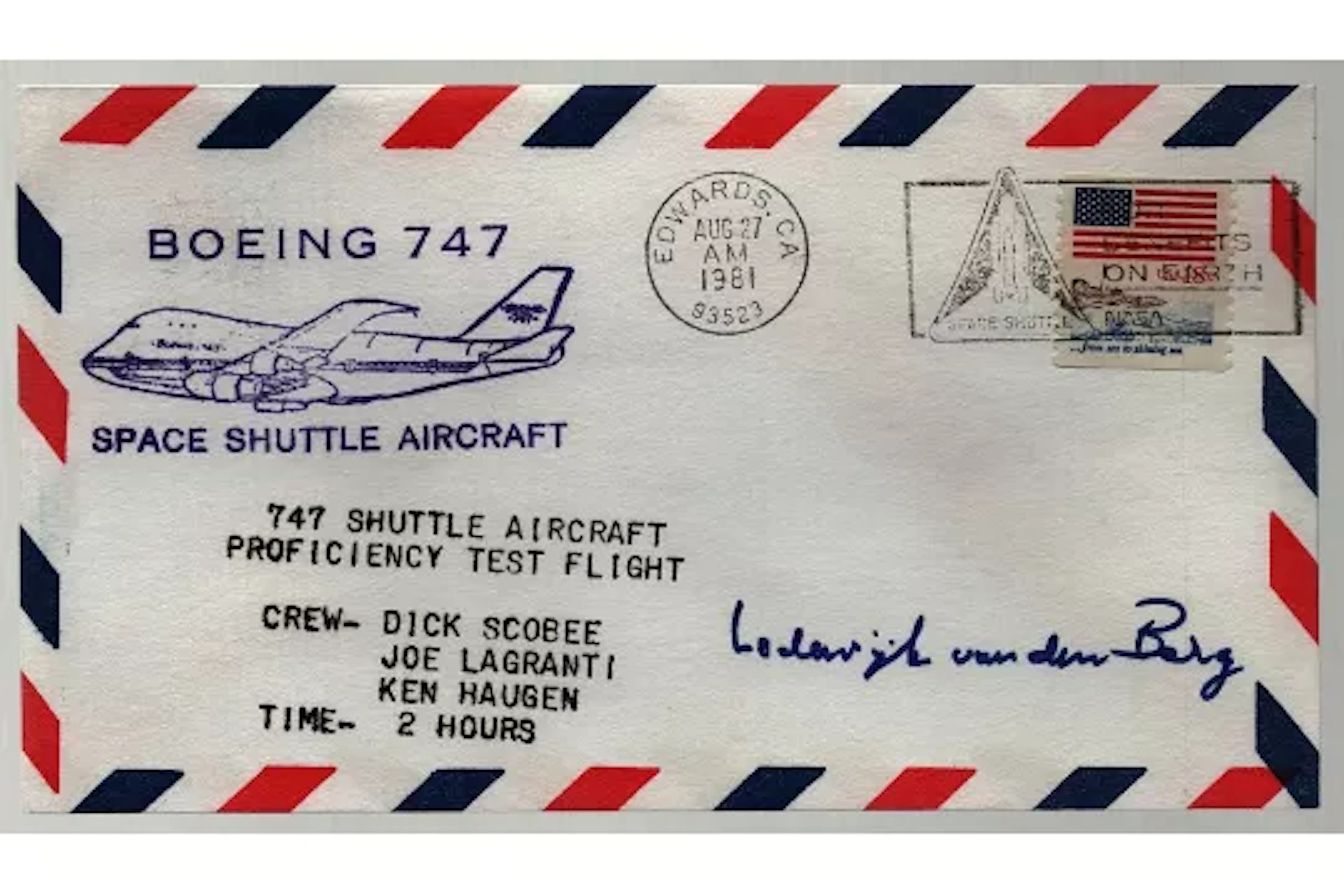 Astronaut Lodewijk van den Berg signed Boeing 747 Space Shuttle Aircraft