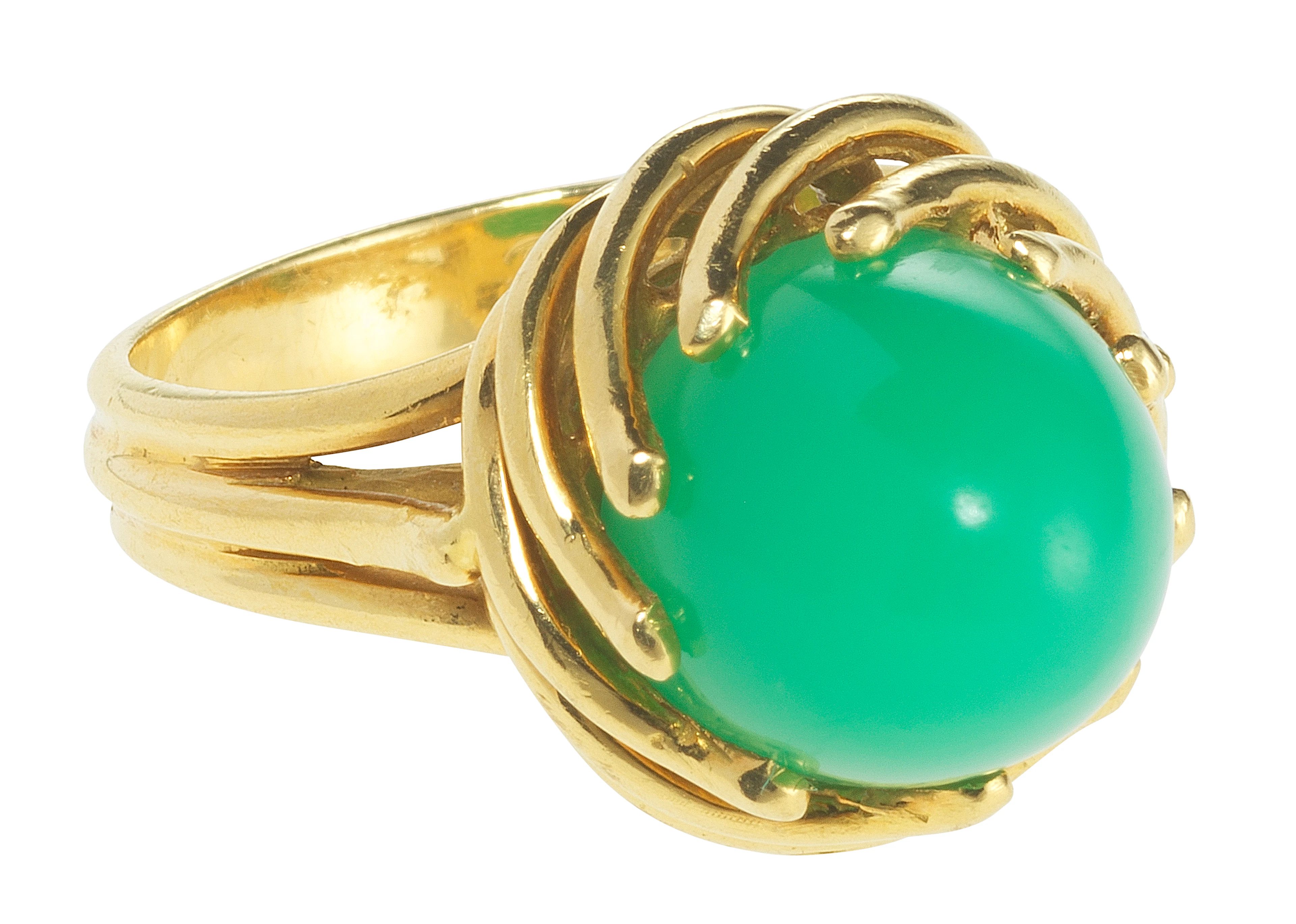 Bague sertie d'une chrysoprase en pain de sucre