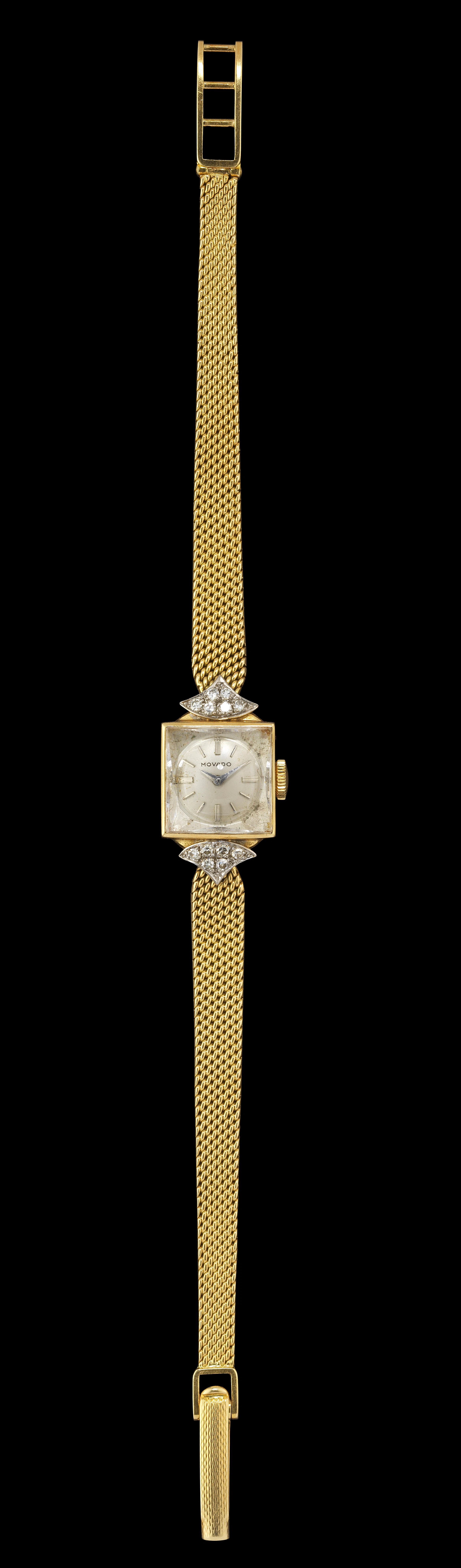 Movado, montre-bracelet carrée mécanique sertie de diamants