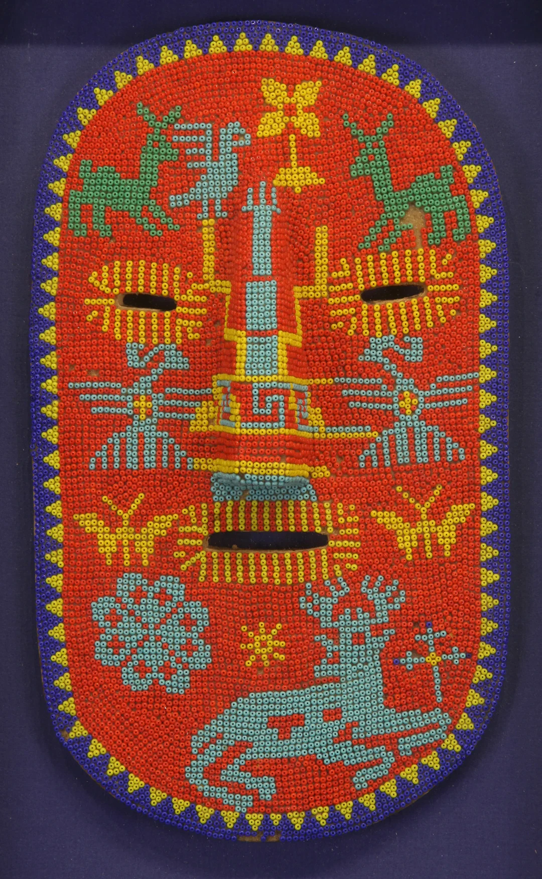 Vintage Mexican Huichol Folk Art Beaded Mask
