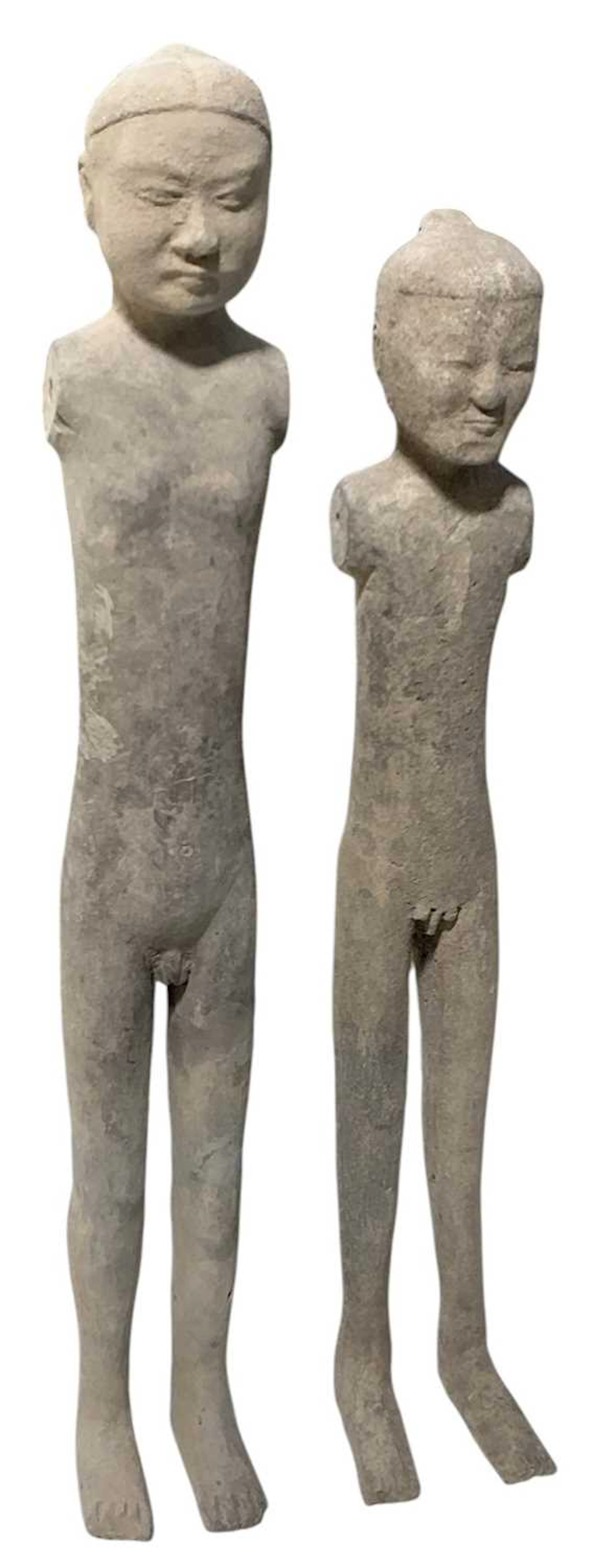 A pair of Chinese Han dynasty (206 BC – AD 220) terracotta figures