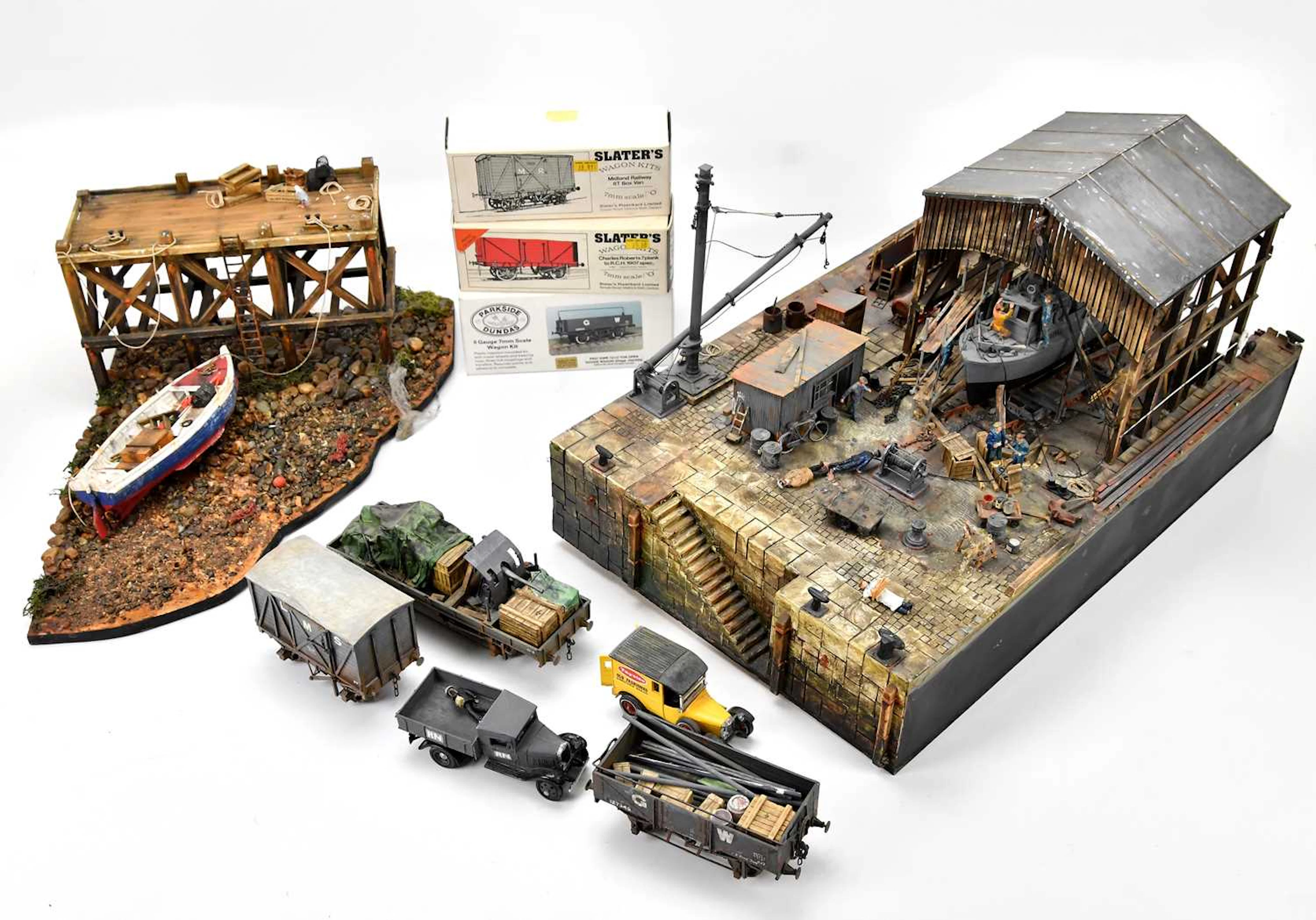 EDGAR HODGES (1928-2025); a scratch built model of a boat yard