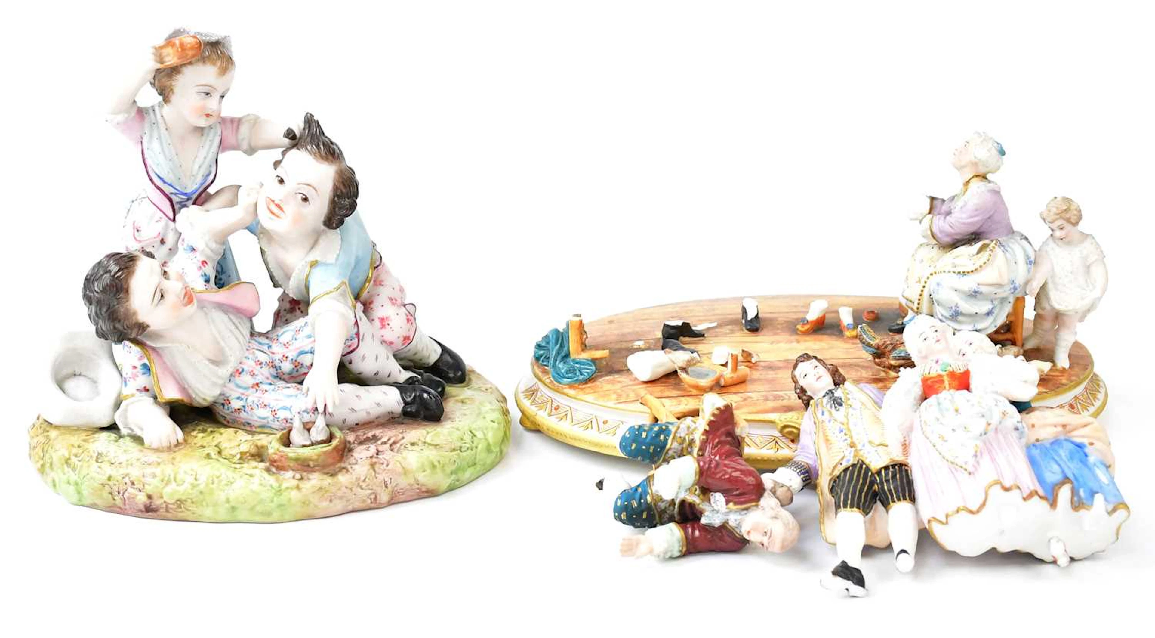 Two 19th century French bisque porcelain figure groups
