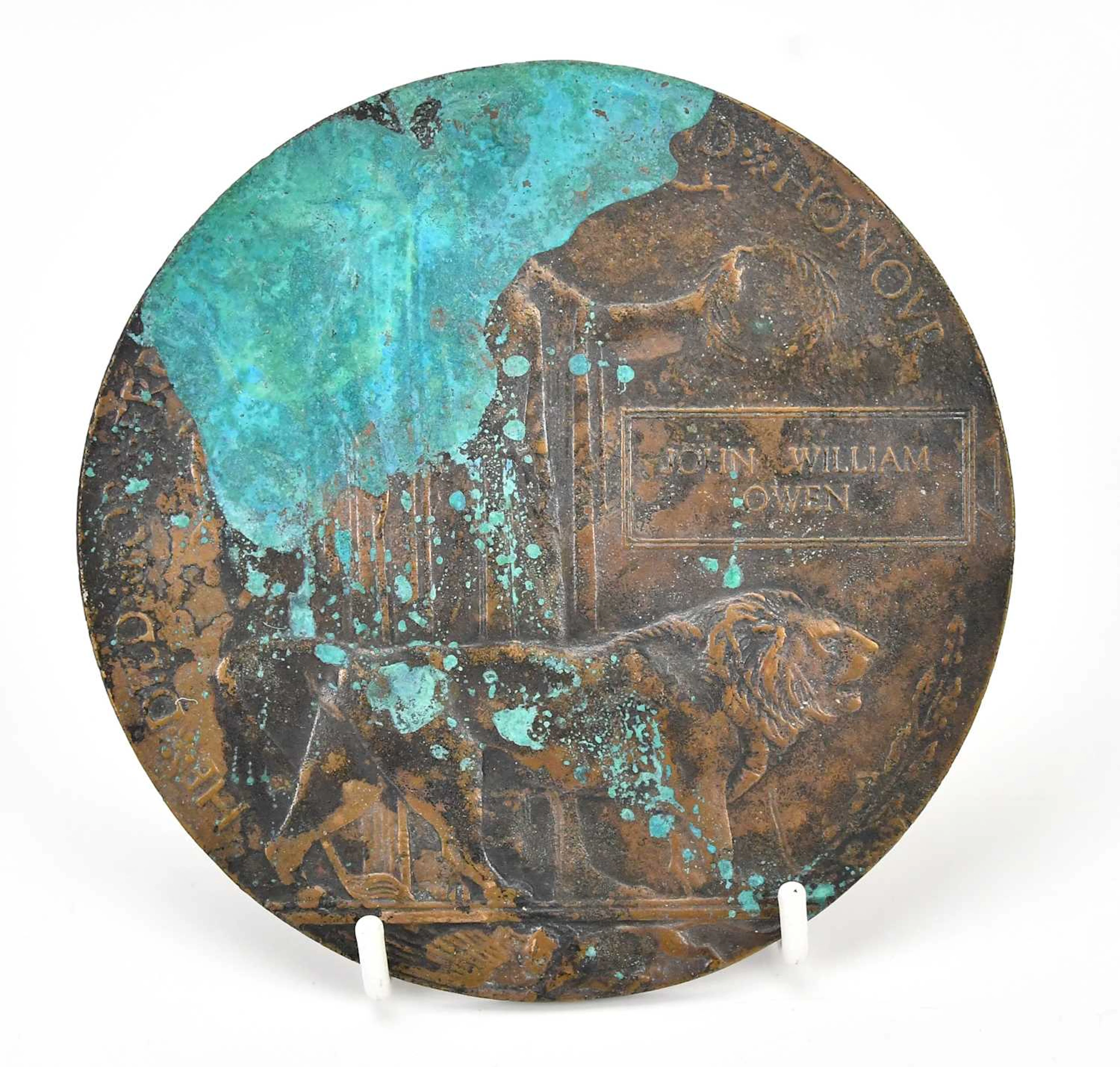 A World War I bronze memorial plaque