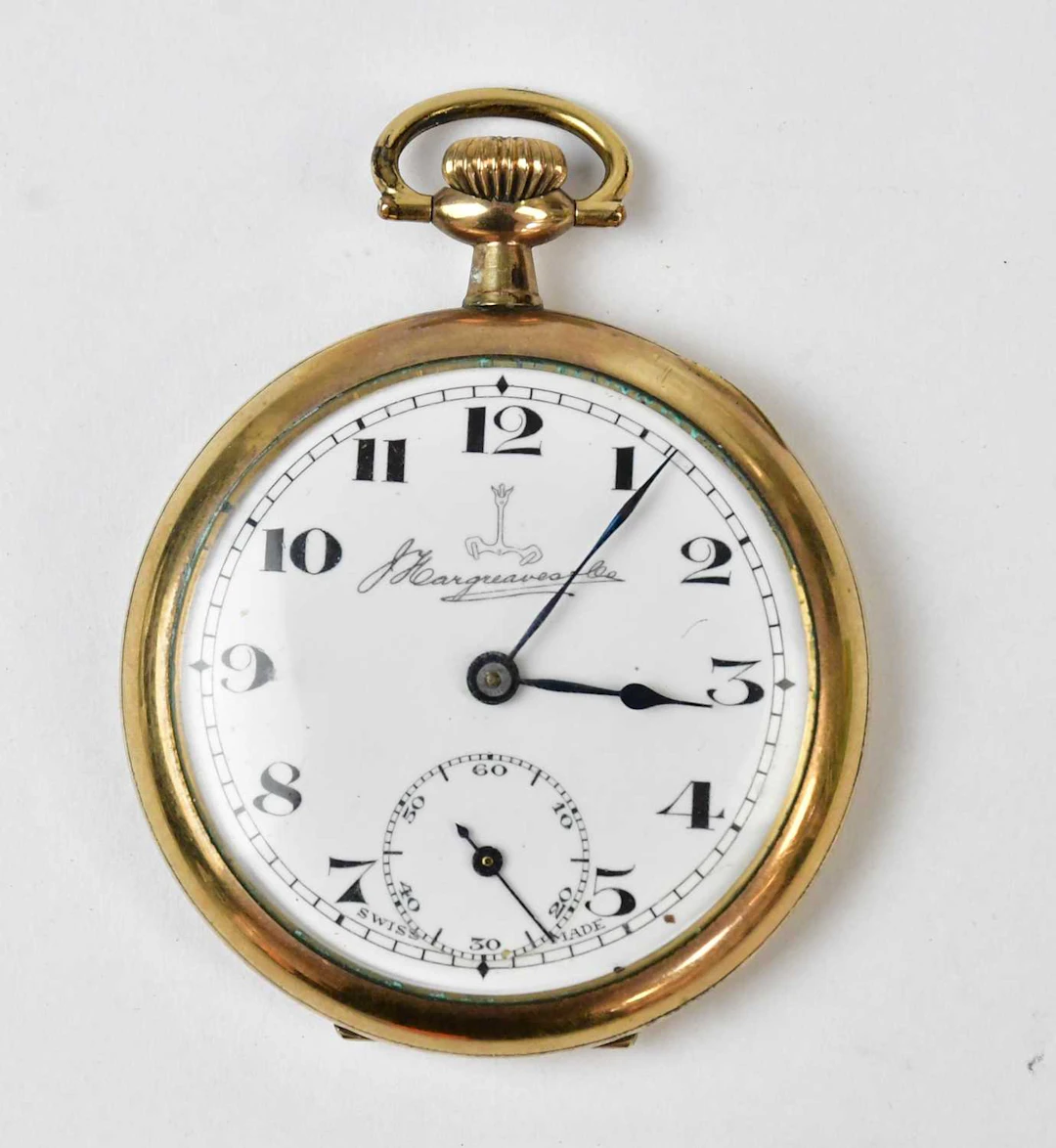 J HARGREAVES & CO; a gold-plated open face pocket watch