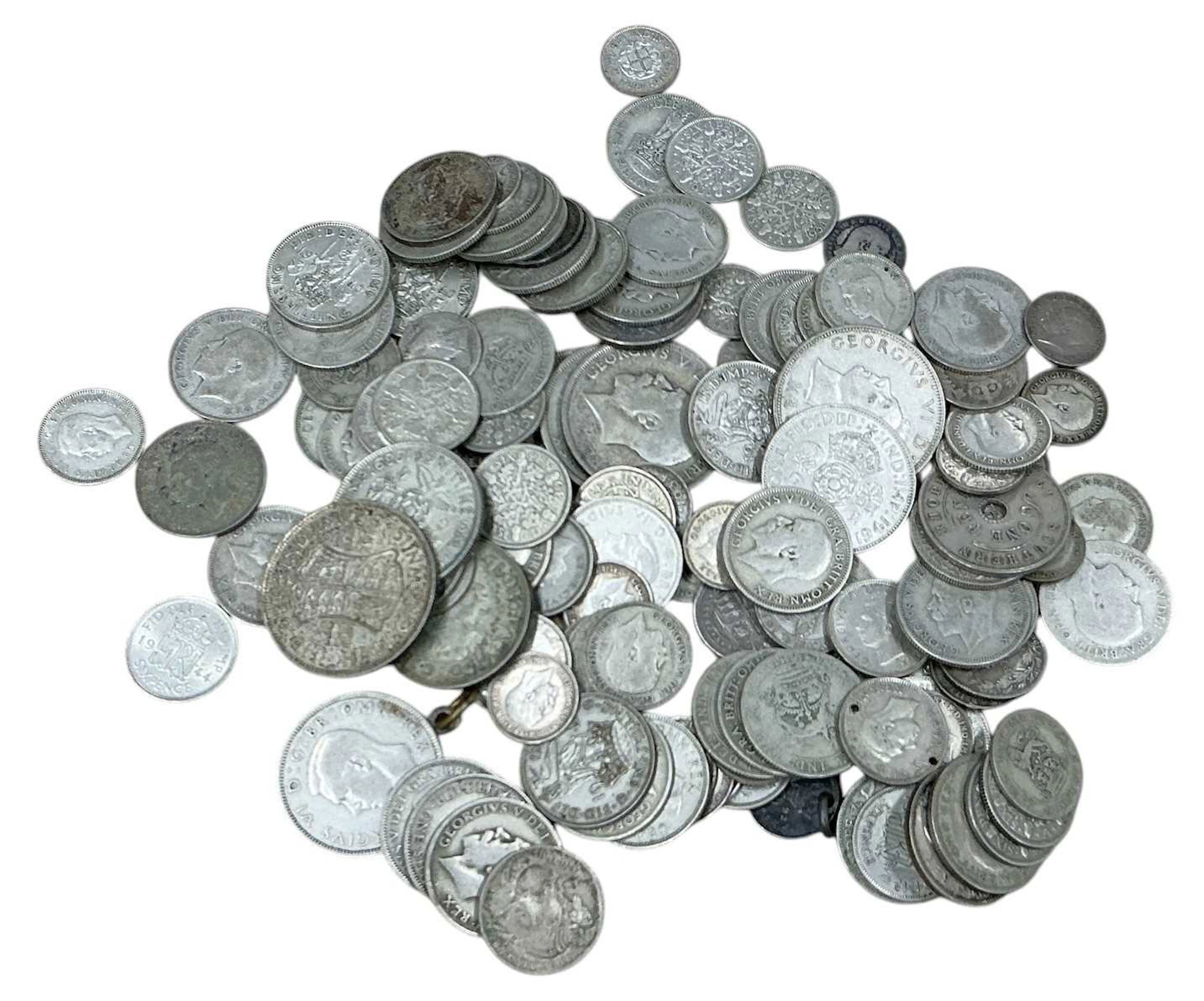 A quantity of UK pre-1947 coins with half silver content