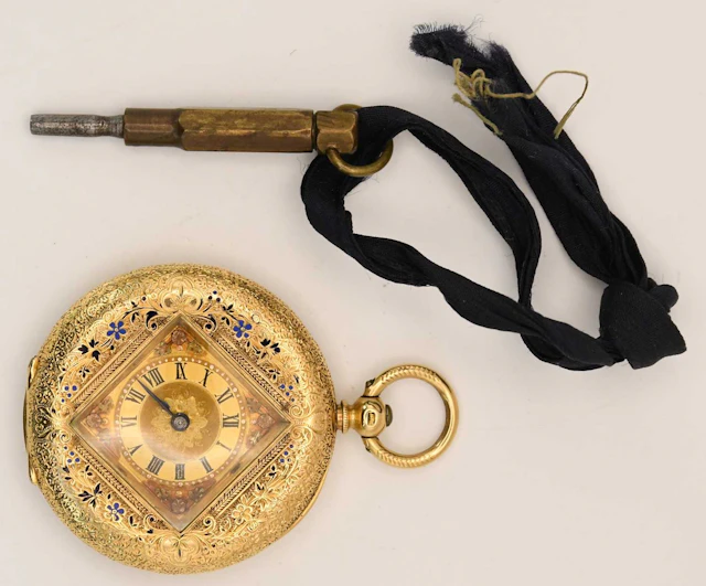 A late 19th century French 18ct yellow gold cased enamelled fob watch