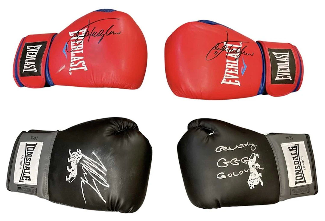 A Lonsdale black leather boxing glove