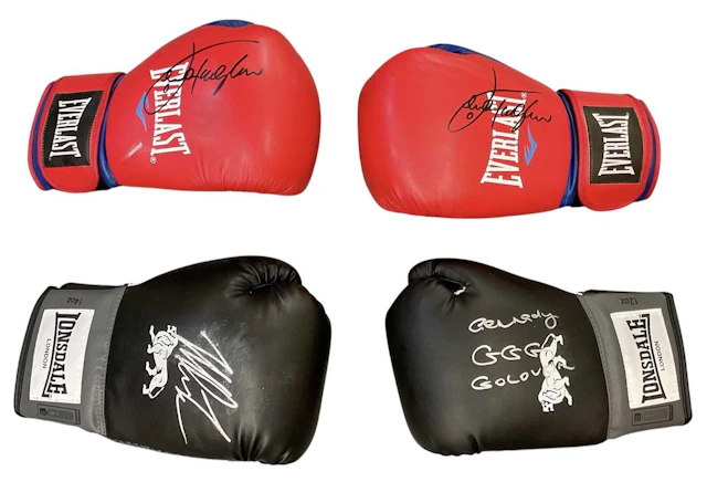 A Lonsdale black leather boxing glove