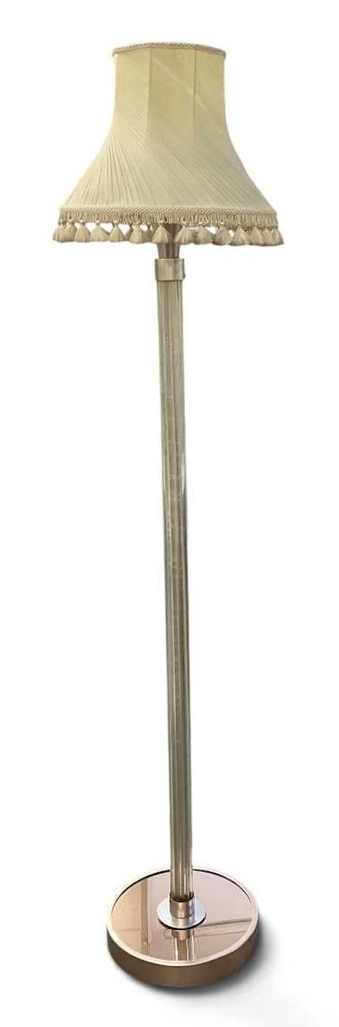 A 1920s/30s Art Deco stainless steel peach glass and glass rod standard lamp