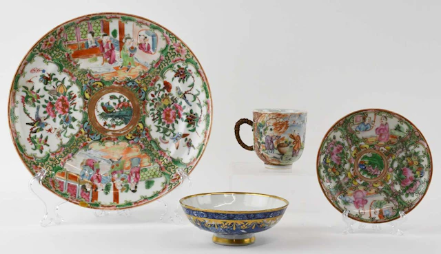 A 19th century Chinese hand painted Canton Famille Rose porcelain plate