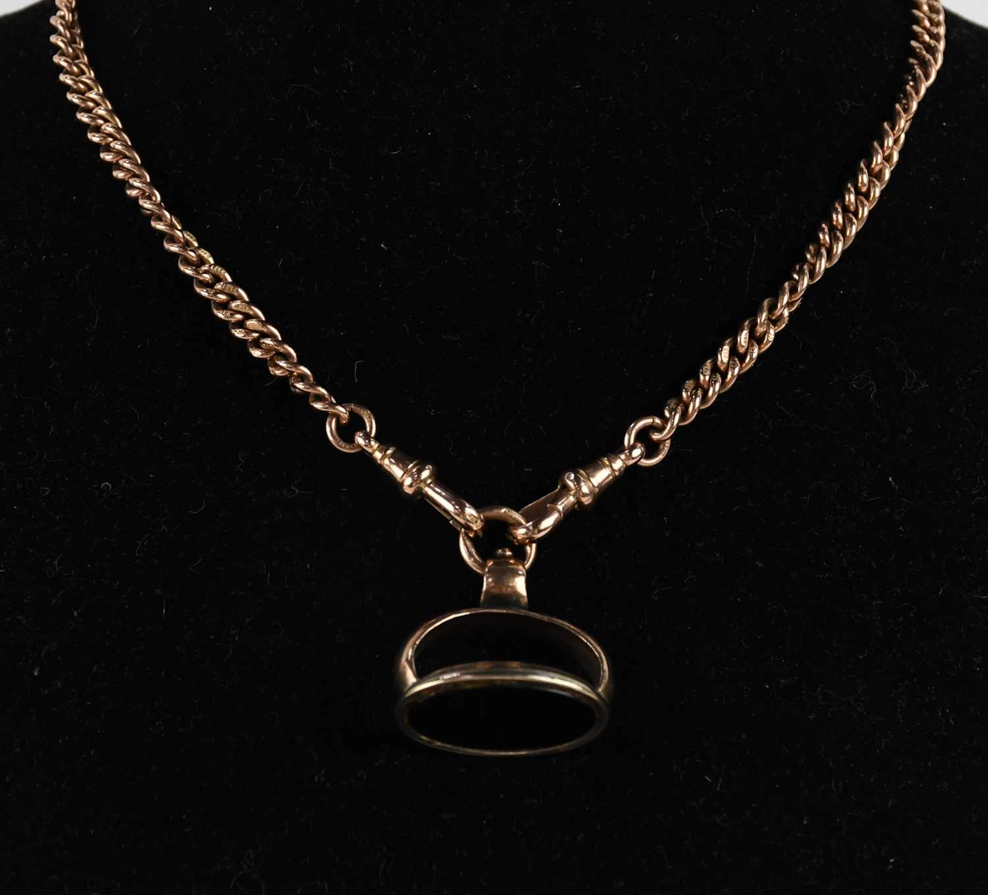 A 9ct rose gold Albert watch chain with T-bar