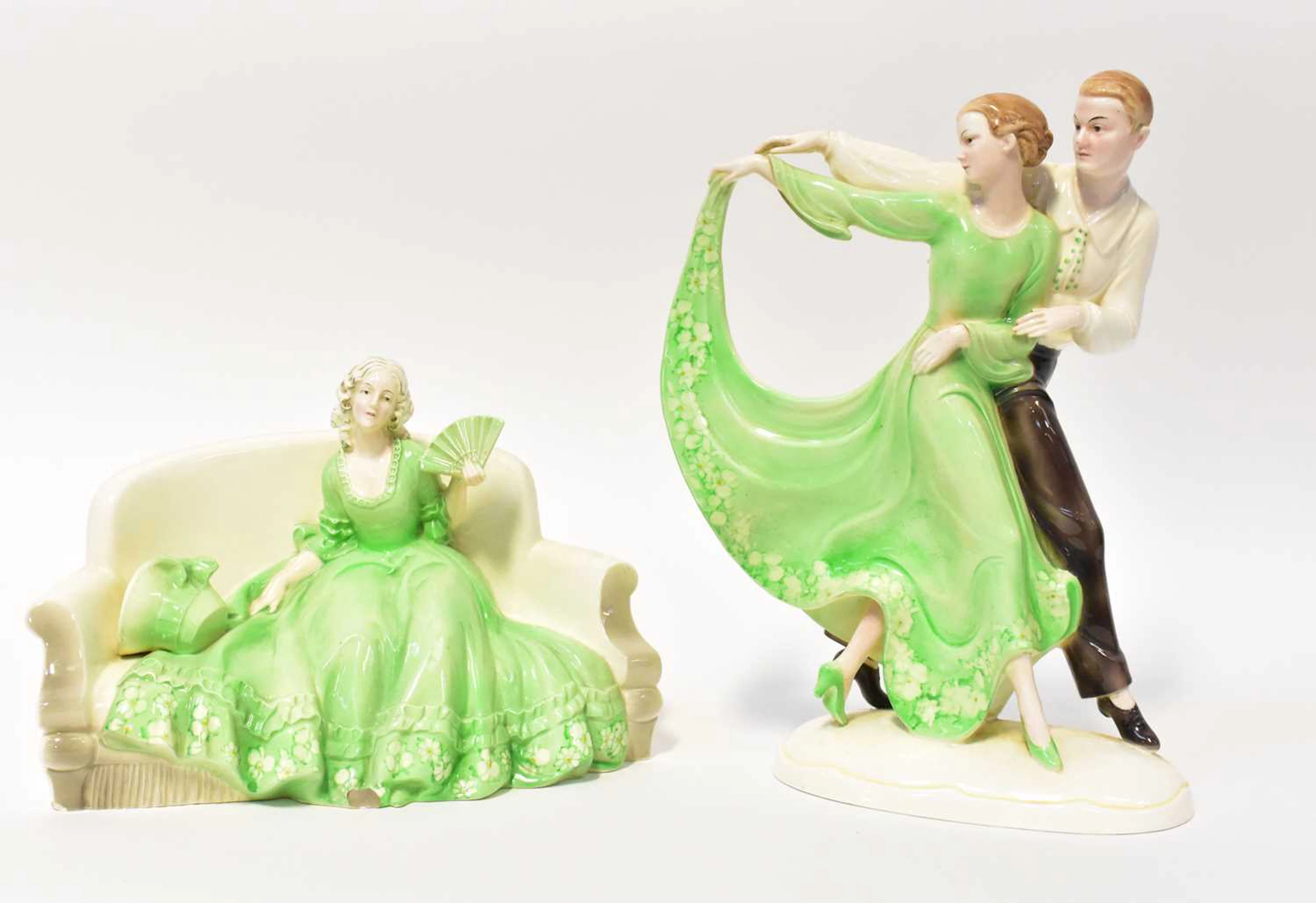 KATZHUTTE; an Art Deco figure group by Hertwig & Co of a 1930s dancing couple