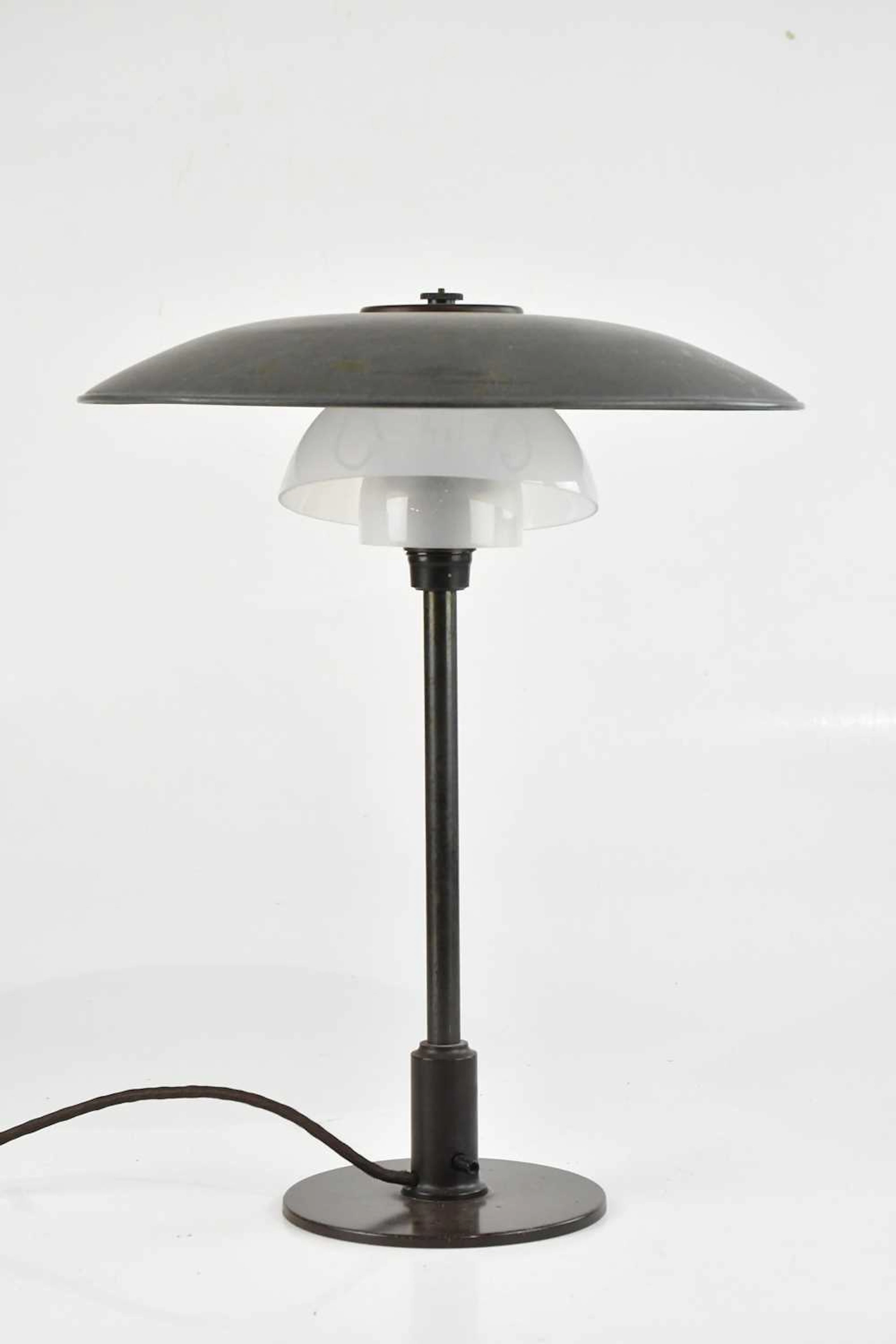 POUL HENNINGSEN; an early Louis Poulsen PH lamp and shade