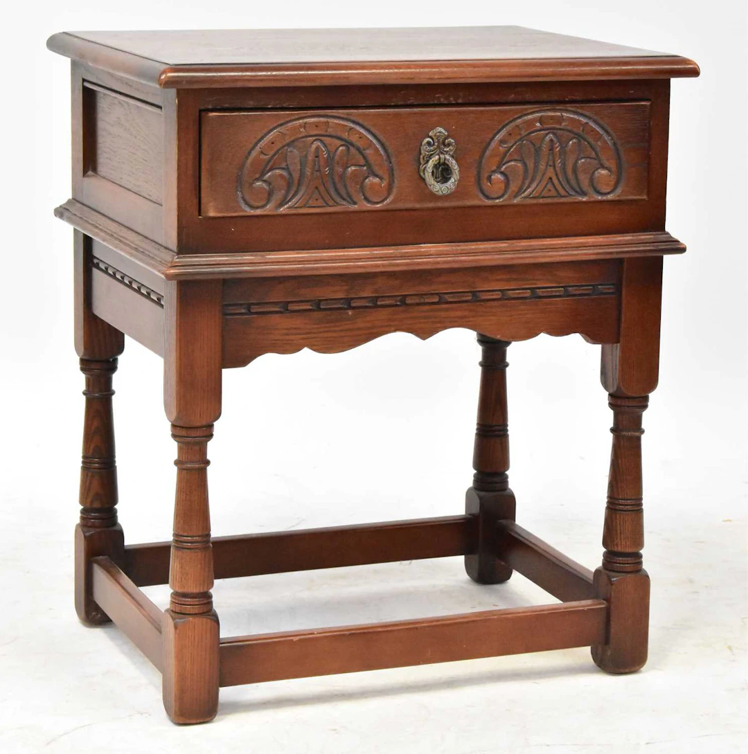 A reproduction elm hall table