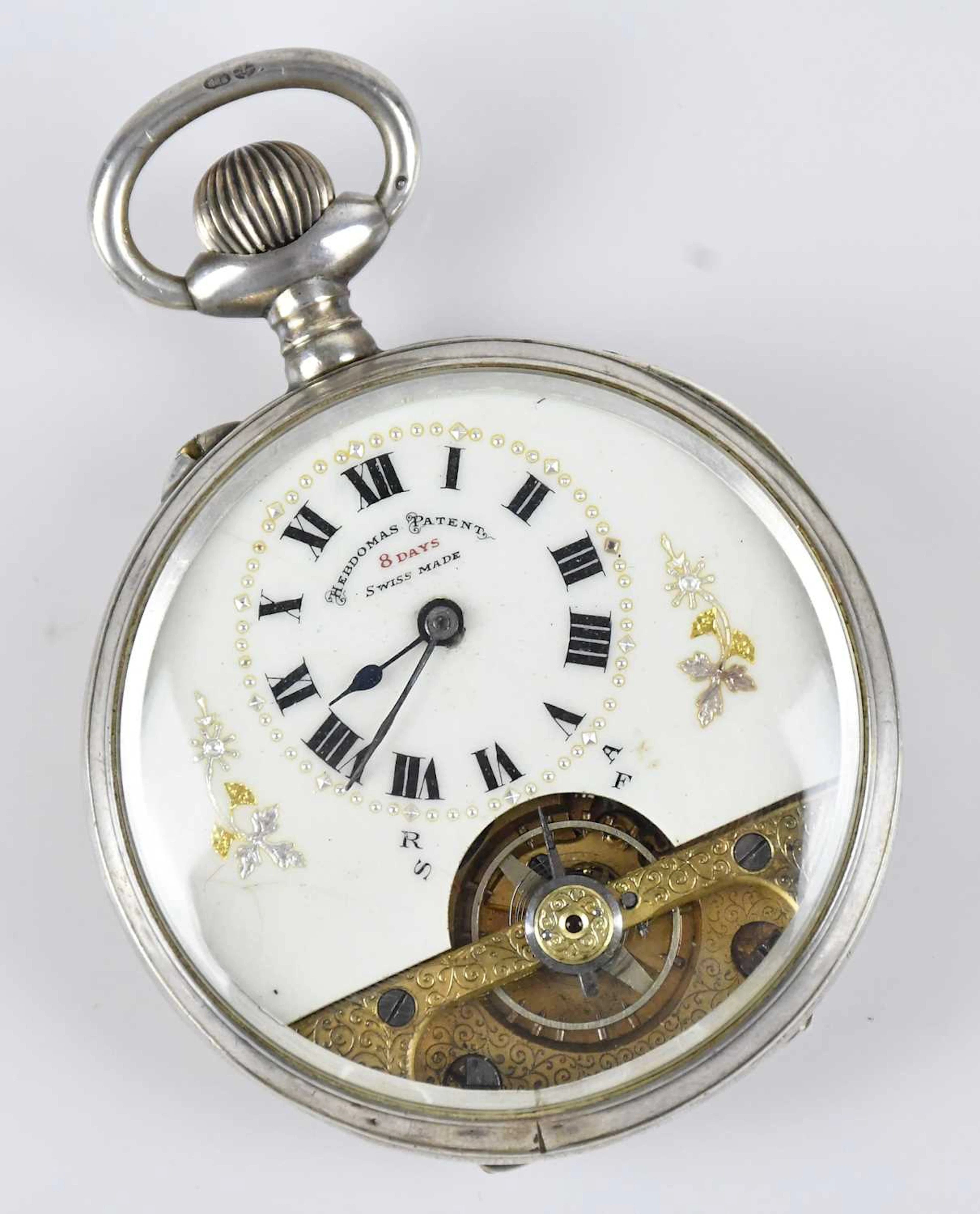 HEBDOMAS PATENT; a Swiss sterling silver cased crown wind...