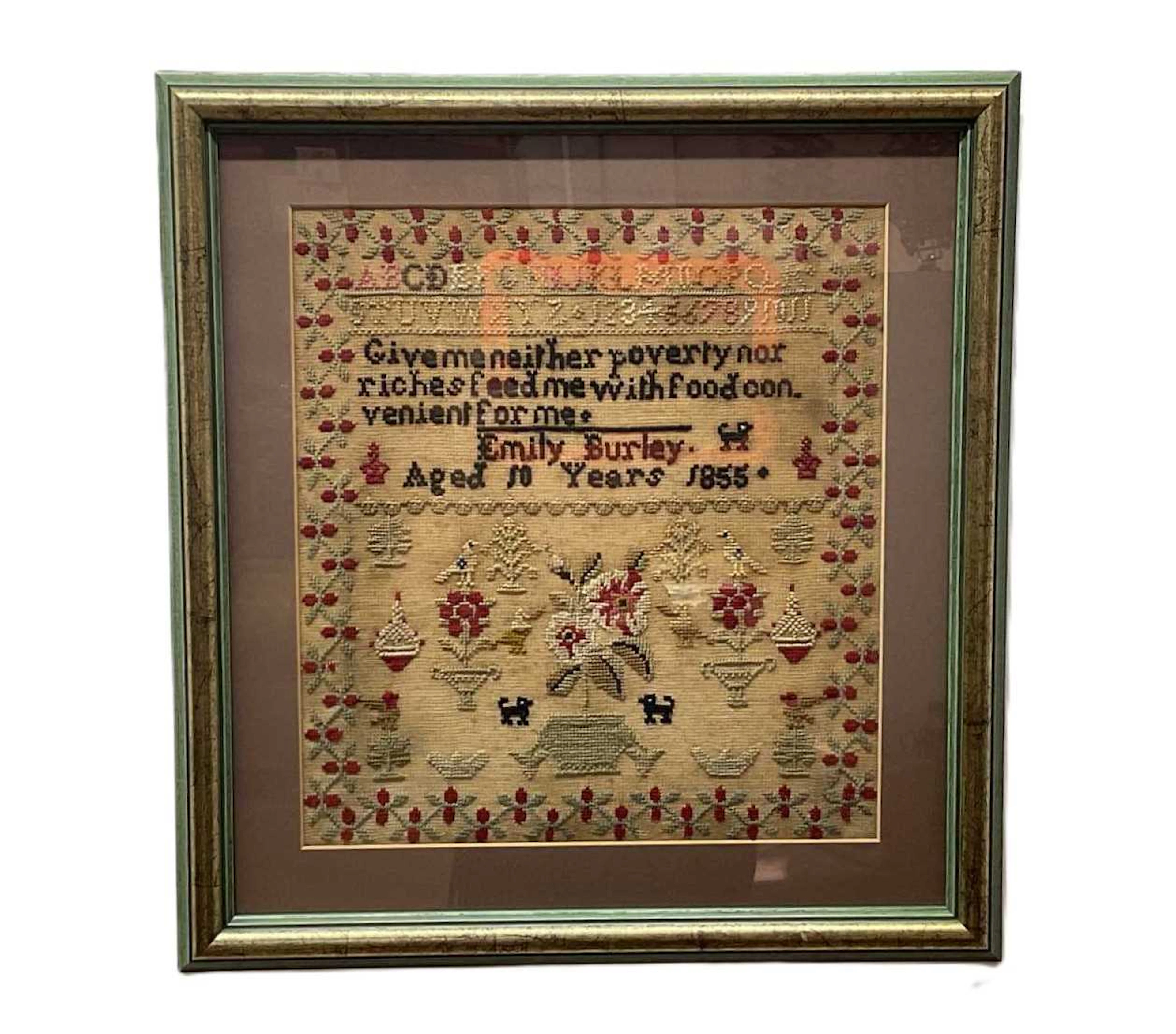 A 19th century sampler by Emily Burley