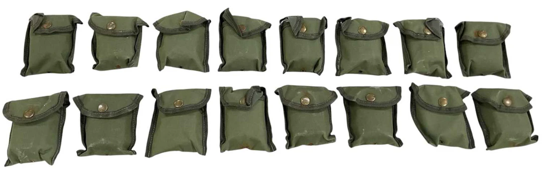 A collection of sixteen modern green canvas cased military compasses