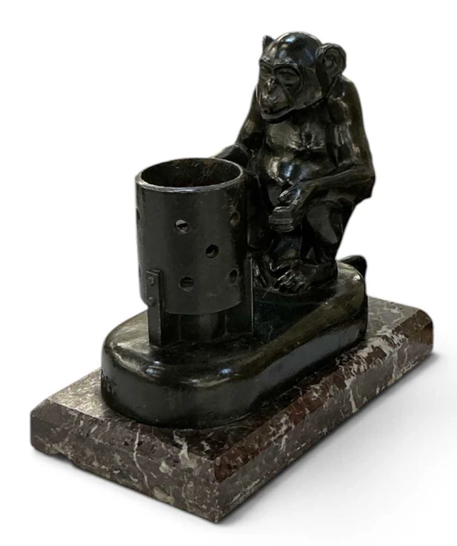 MAX LE VERRIER; an Art Deco designed lamp modelled as a seated monkey