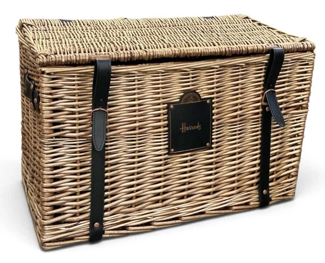 HARRODS; a wicker twin handled picnic basket/hamper