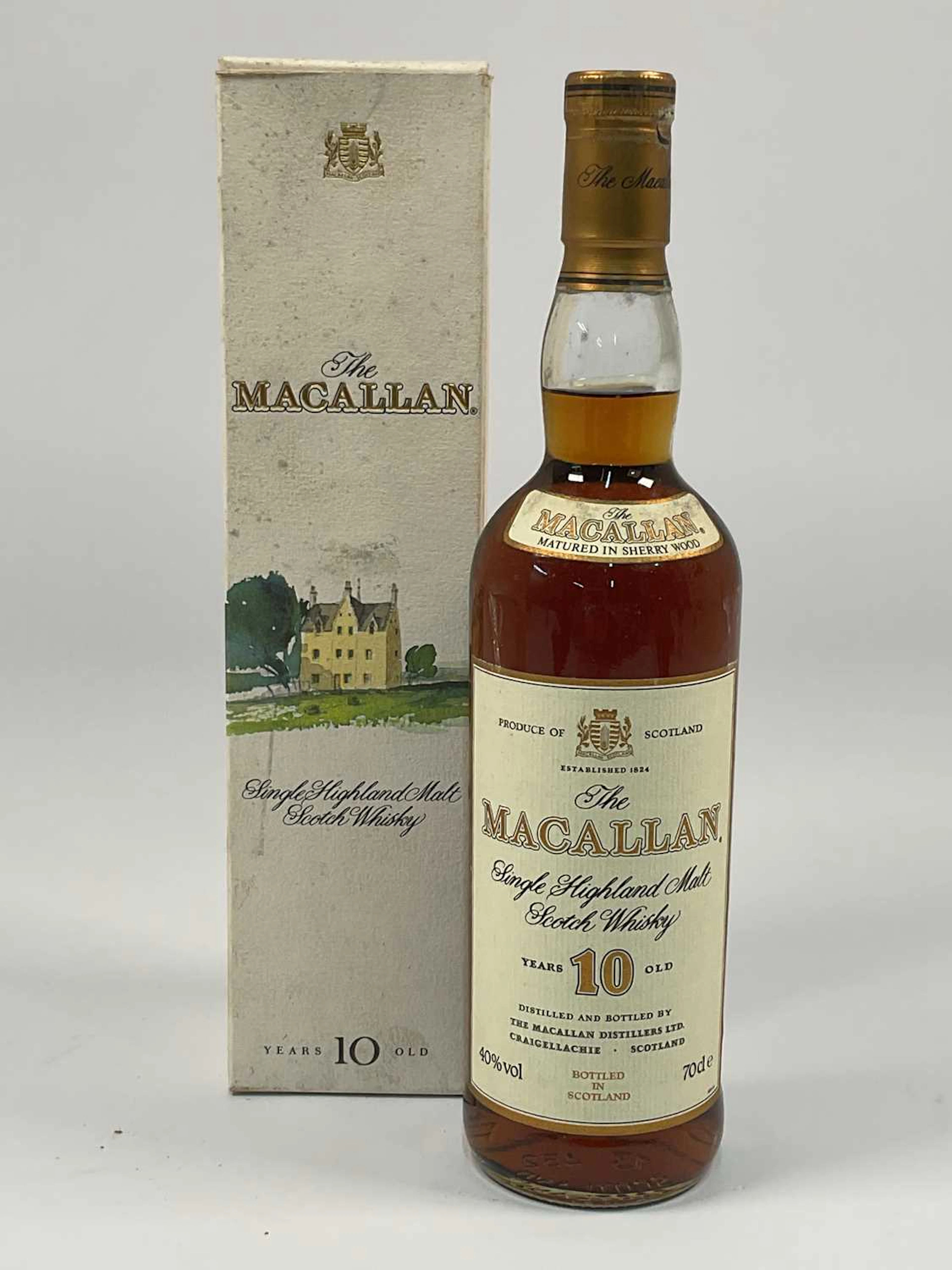 WHISKY; a bottle of The Macallan single Highland malt 10 year old Scotch whisky