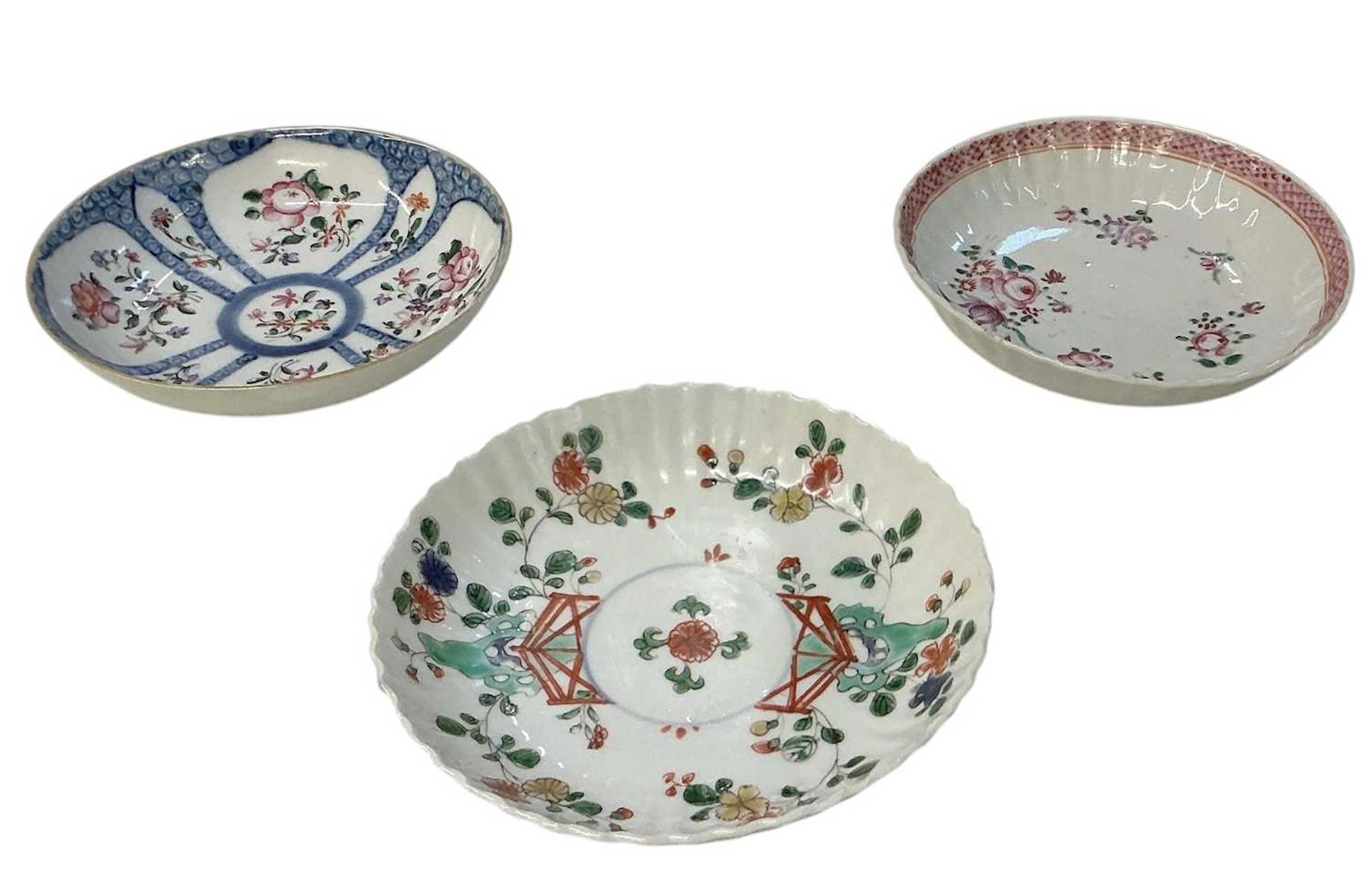 Three 19th century/Qing dynasty hand painted porcelain plates
