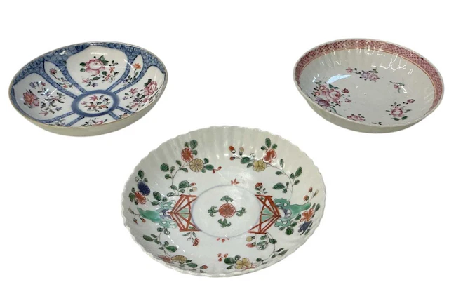 Three 19th century/Qing dynasty hand painted porcelain plates