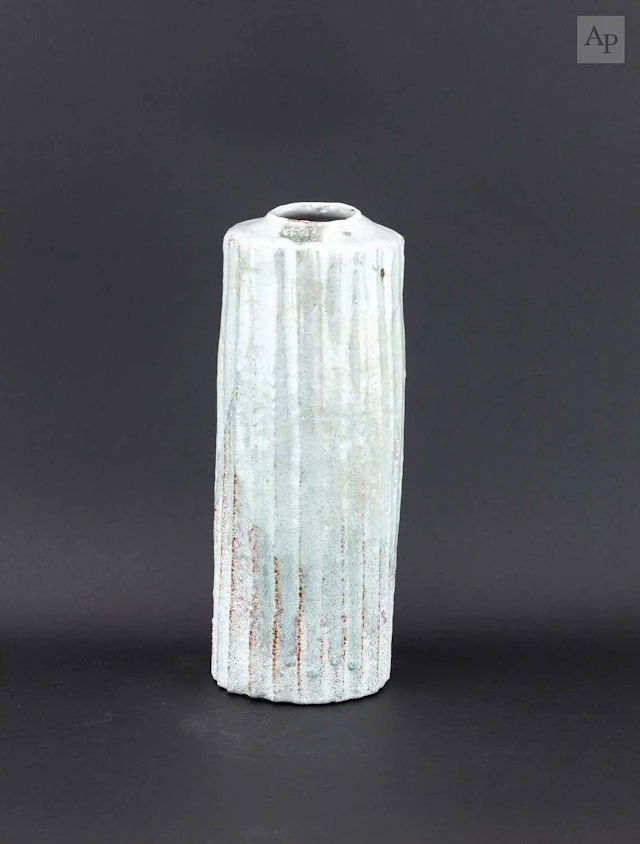 AKIKO HIRAI (born 1970); a tall fluted stoneware vessel...