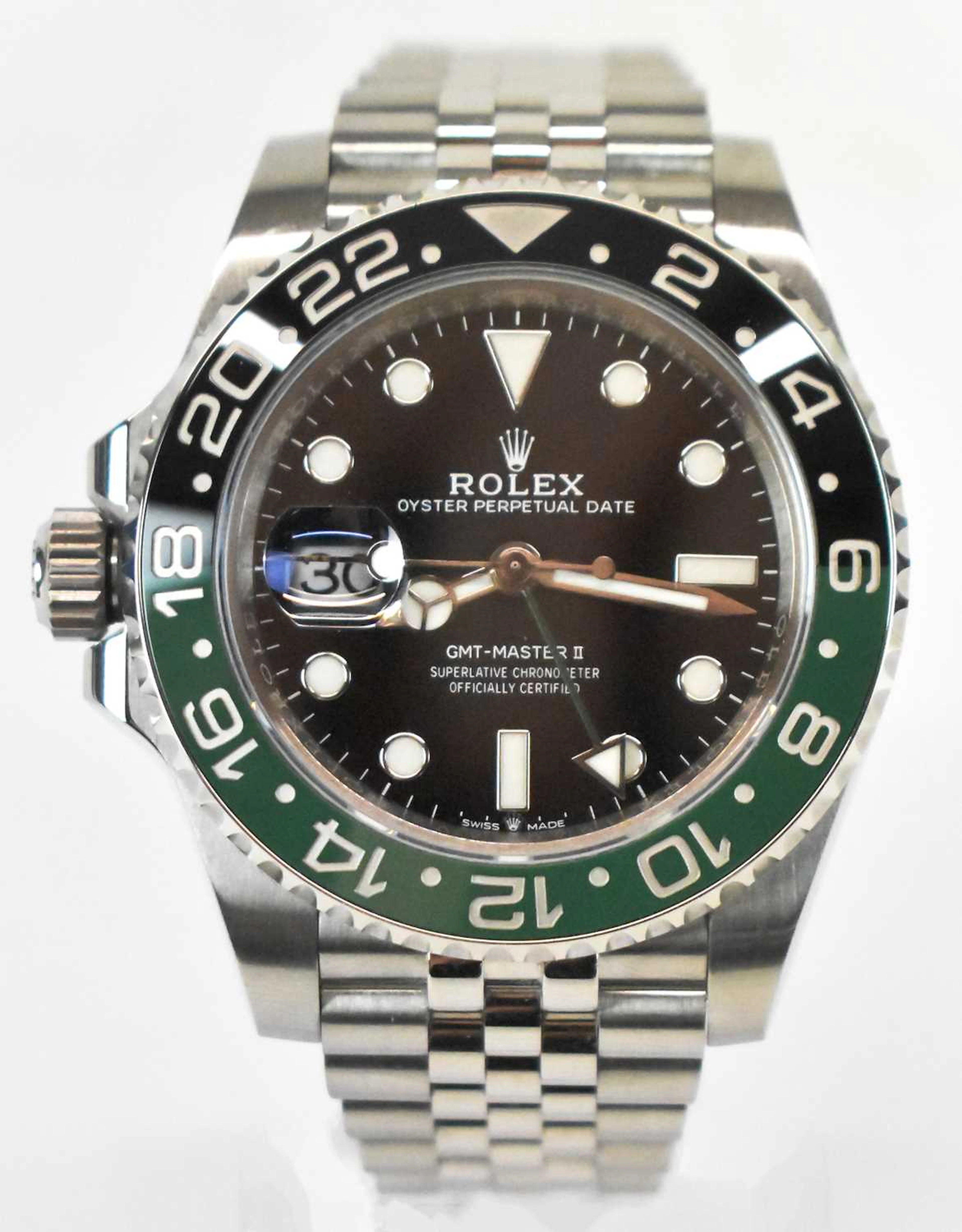 ROLEX; a stainless steel GMT-Master II left handed wristwatch