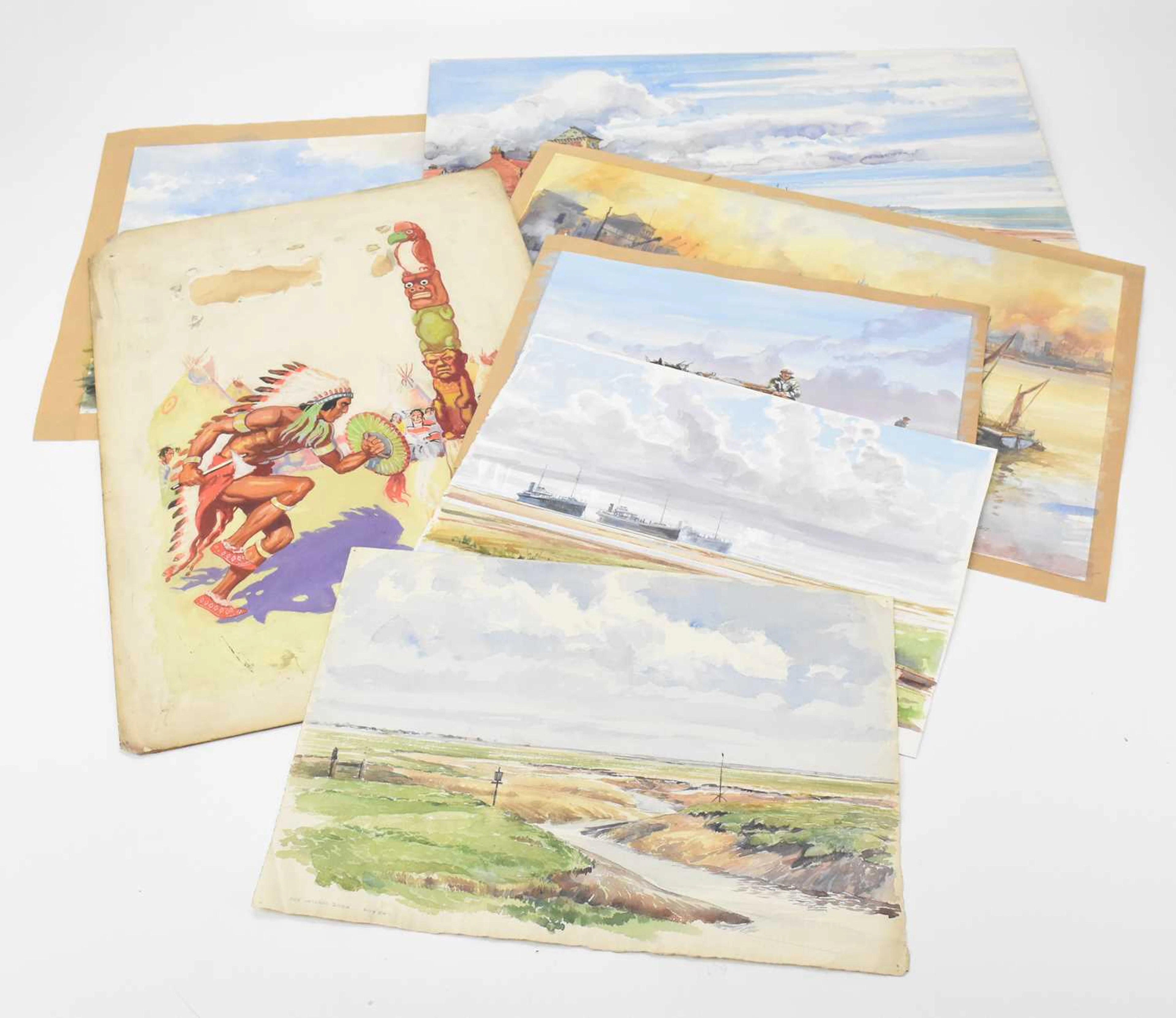 EDGAR HODGES (1928-2025); six watercolours including 'Off Lytham Dock May 64'