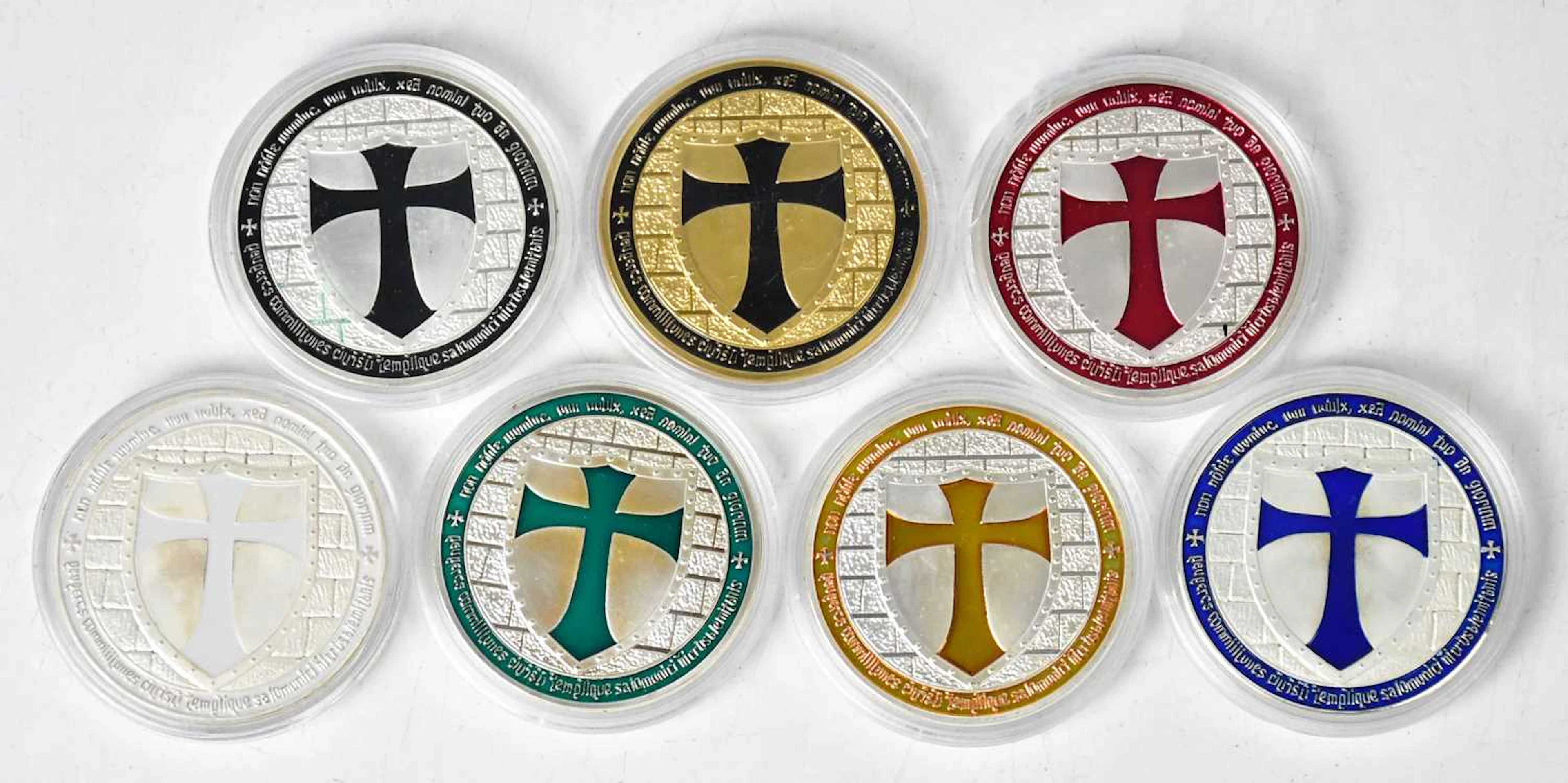 A set of seven Knights Templar commemorative coins/medallions
