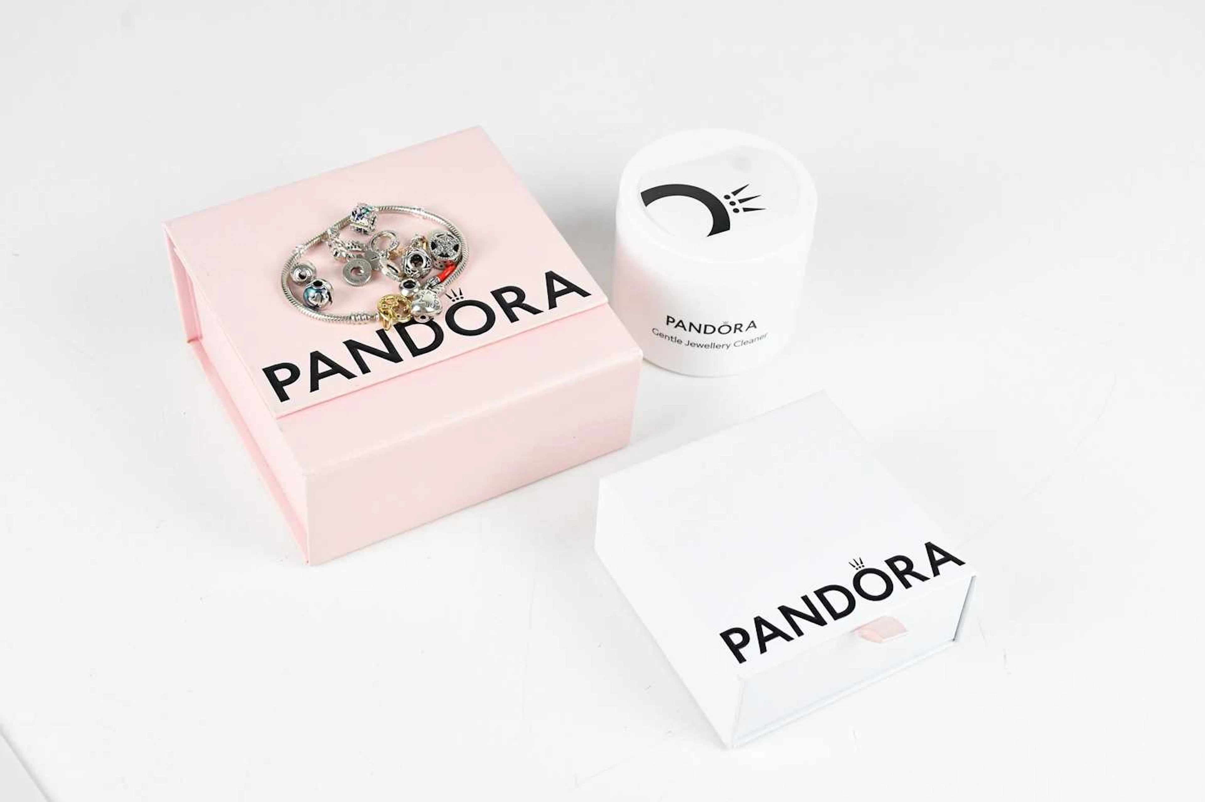 PANDORA; a silver snake chain bracelet