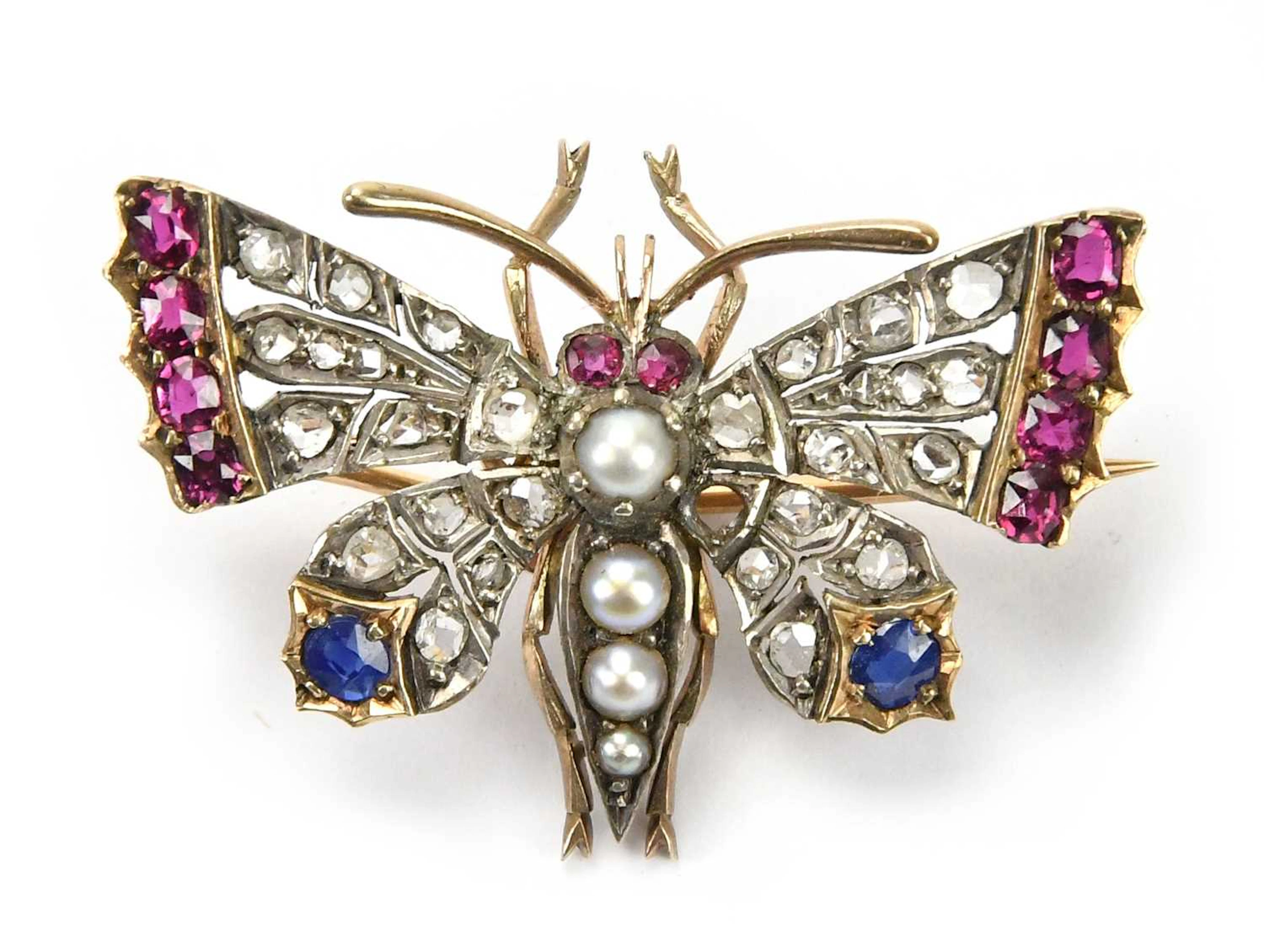 A late 19th century diamond sapphire ruby and seed pearl...