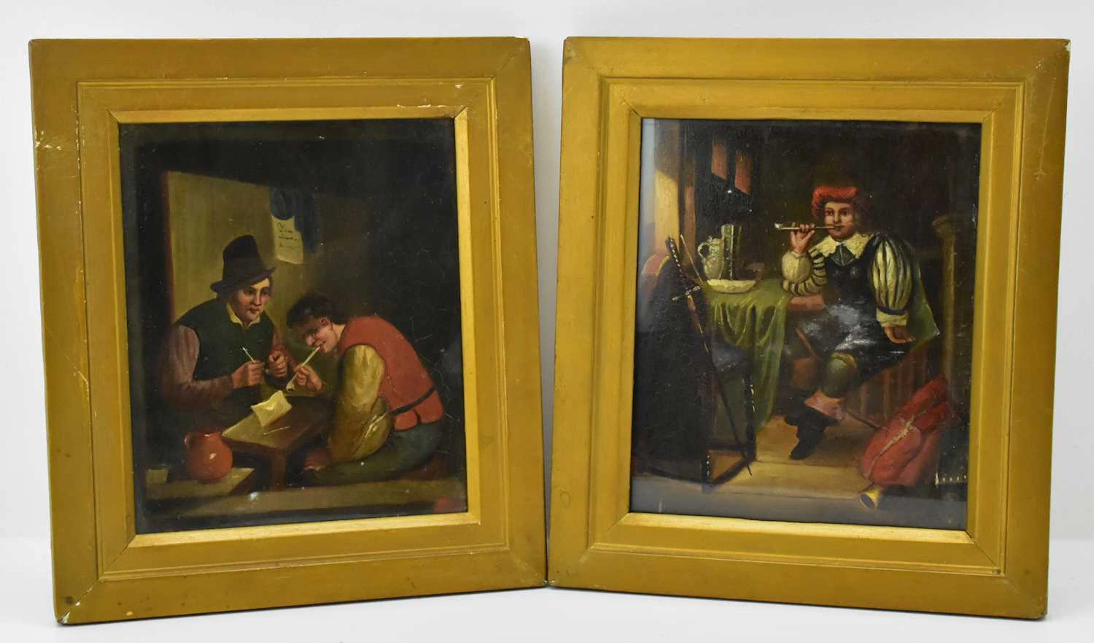 MIRIS (19th century Continental School); two oil on tinplate panels