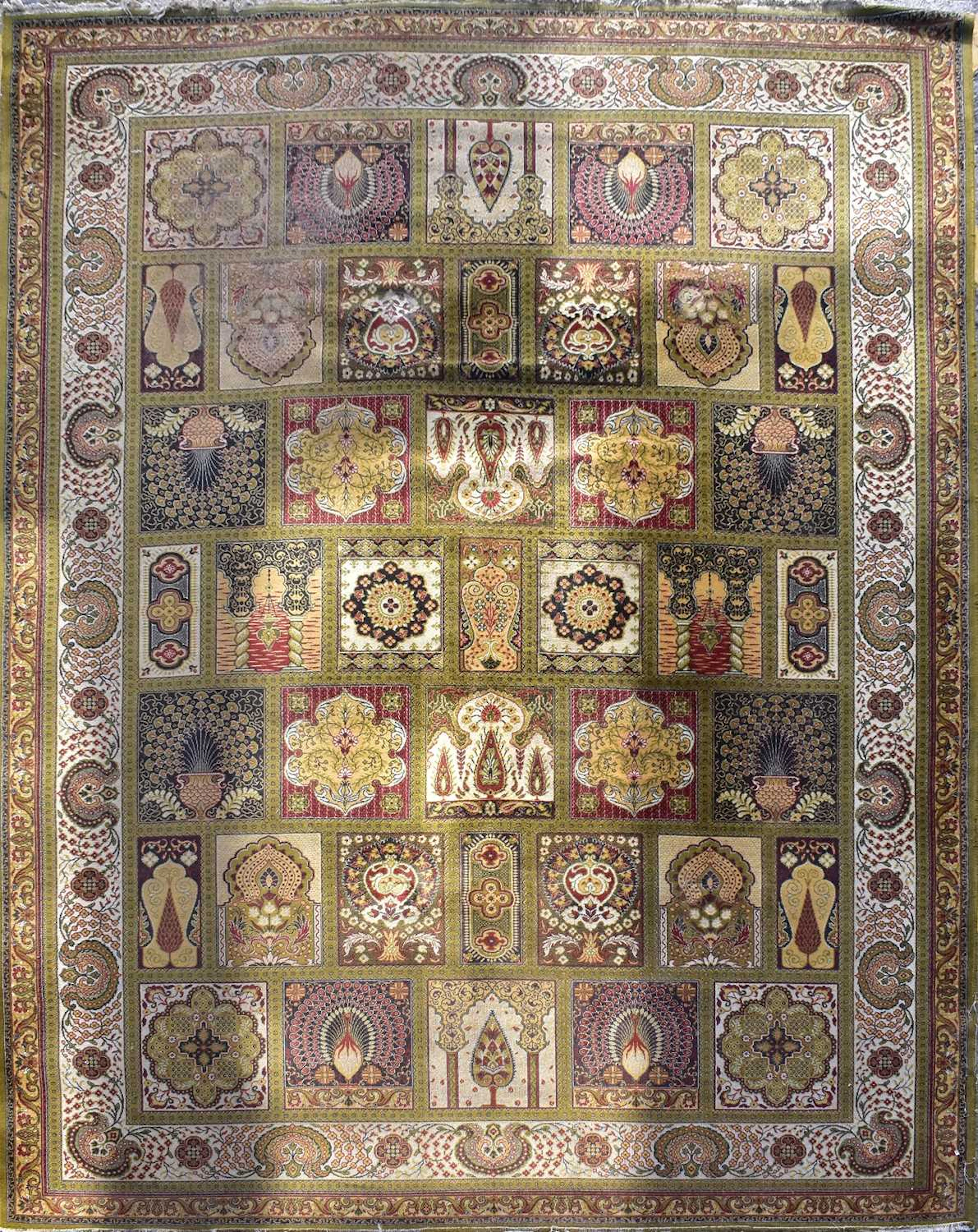 A Persian Bakhtiari style carpet/rug in the garden panel design in green