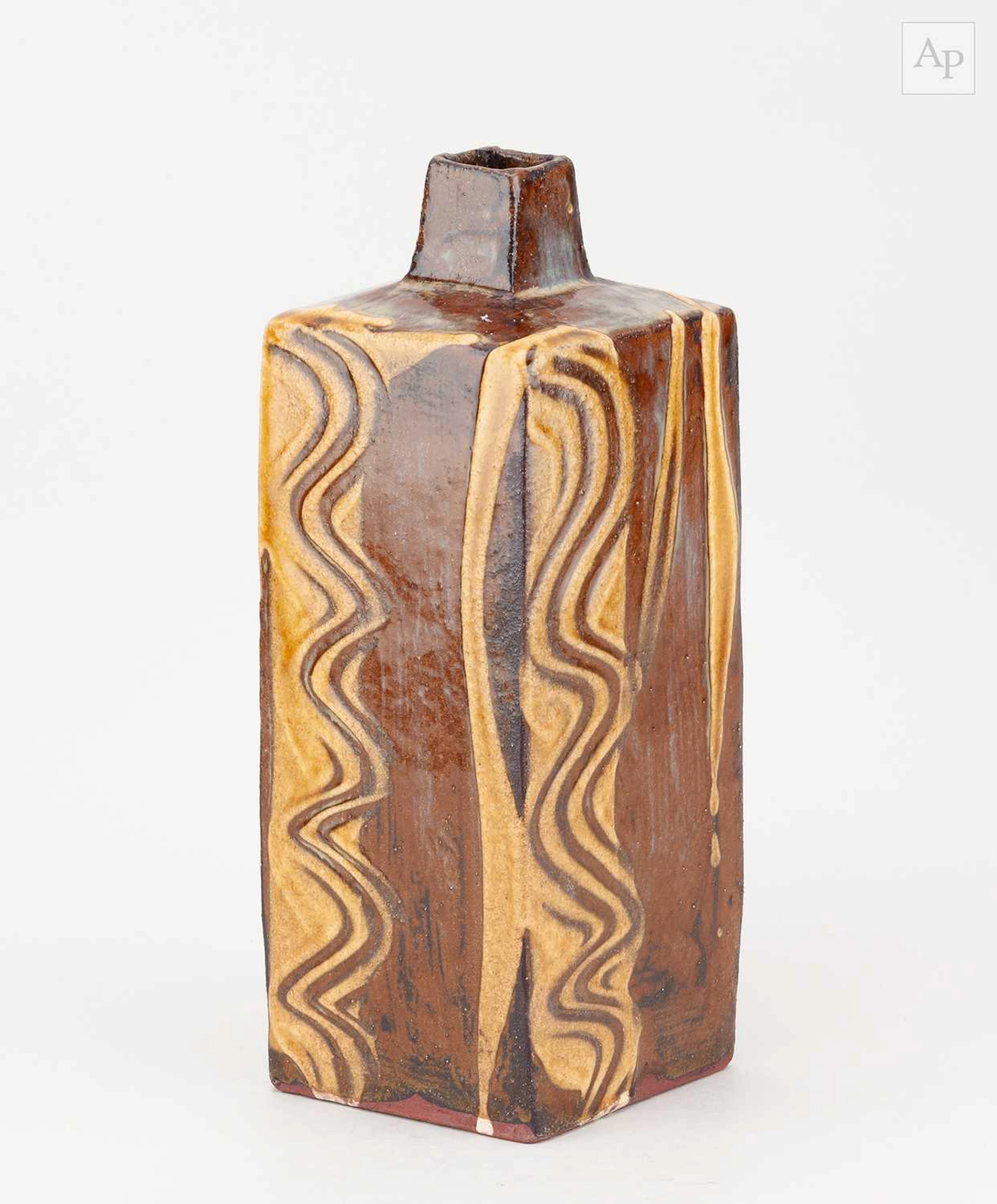 KEN MATSUZAKI (born 1950); a tall square slipware bottle...