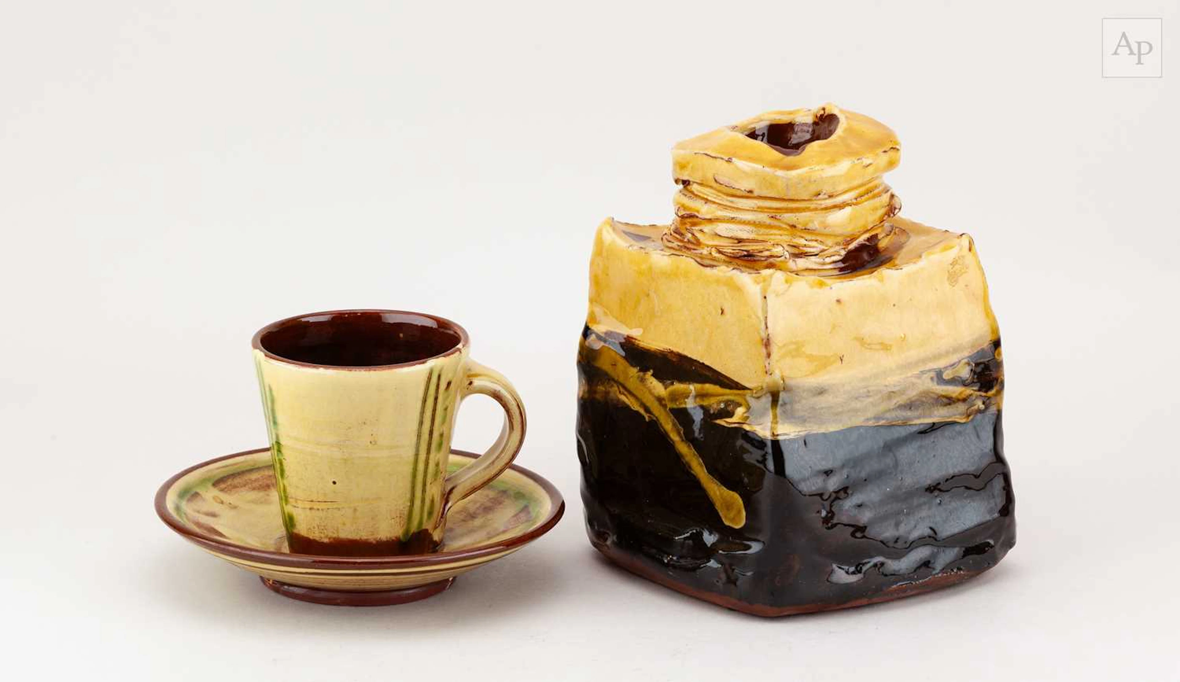 DYLAN BOWEN (born 1967); a square slip decorated earthenware bottle