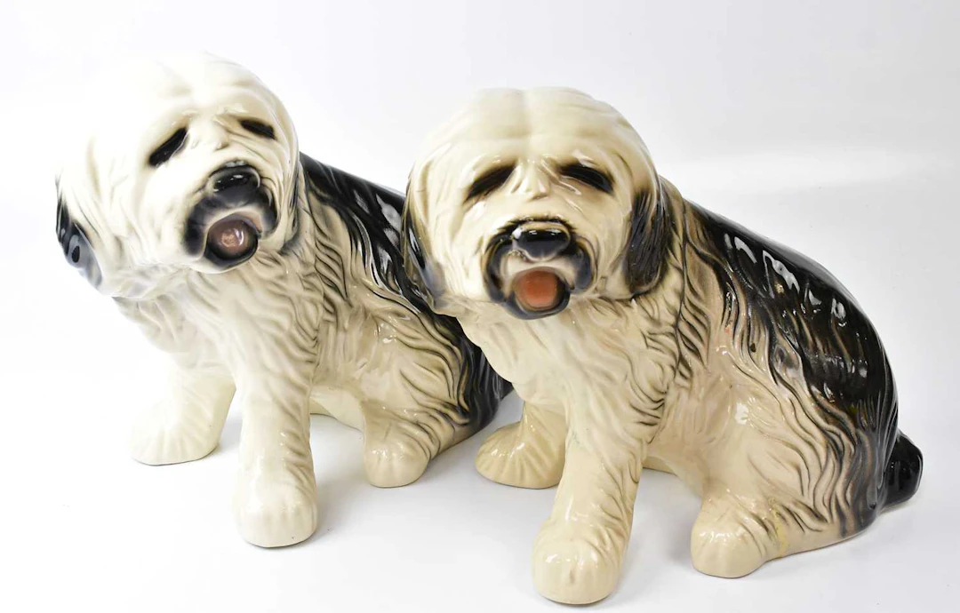 Two ceramic models of Old English Sheepdogs