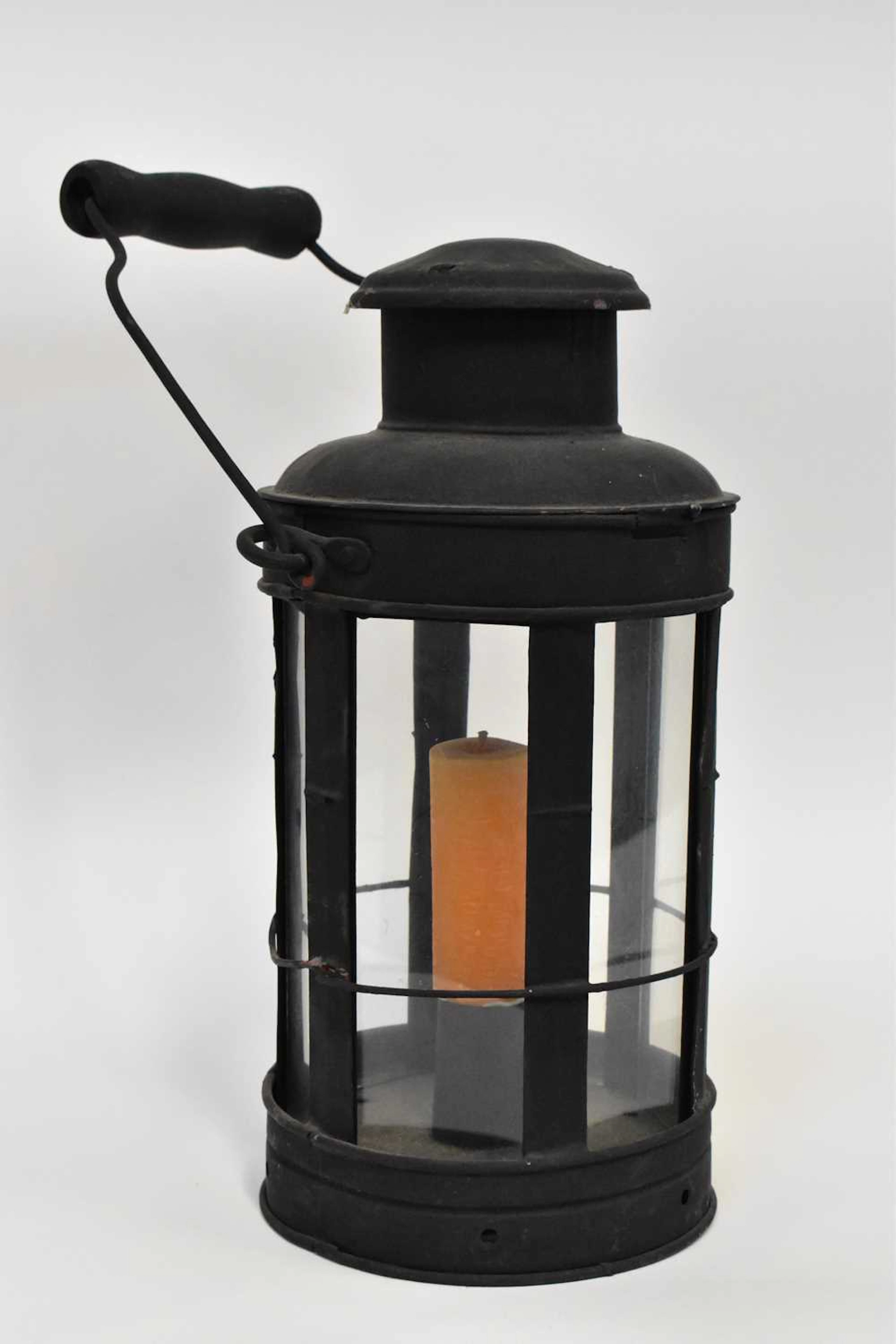 A 20th century black painted lantern with six panels