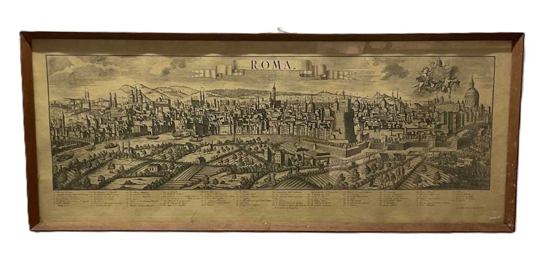 A 19th century bird's eye print of Rome