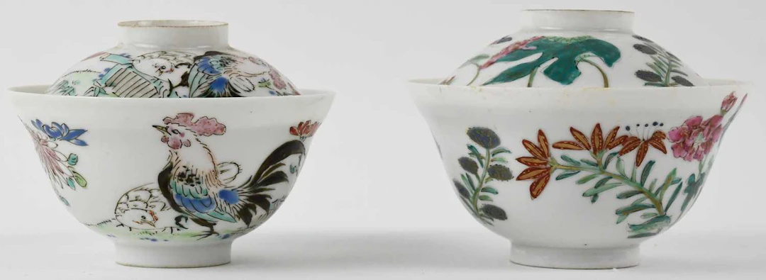 Two early 20th century Chinese hand painted Famille Rose...