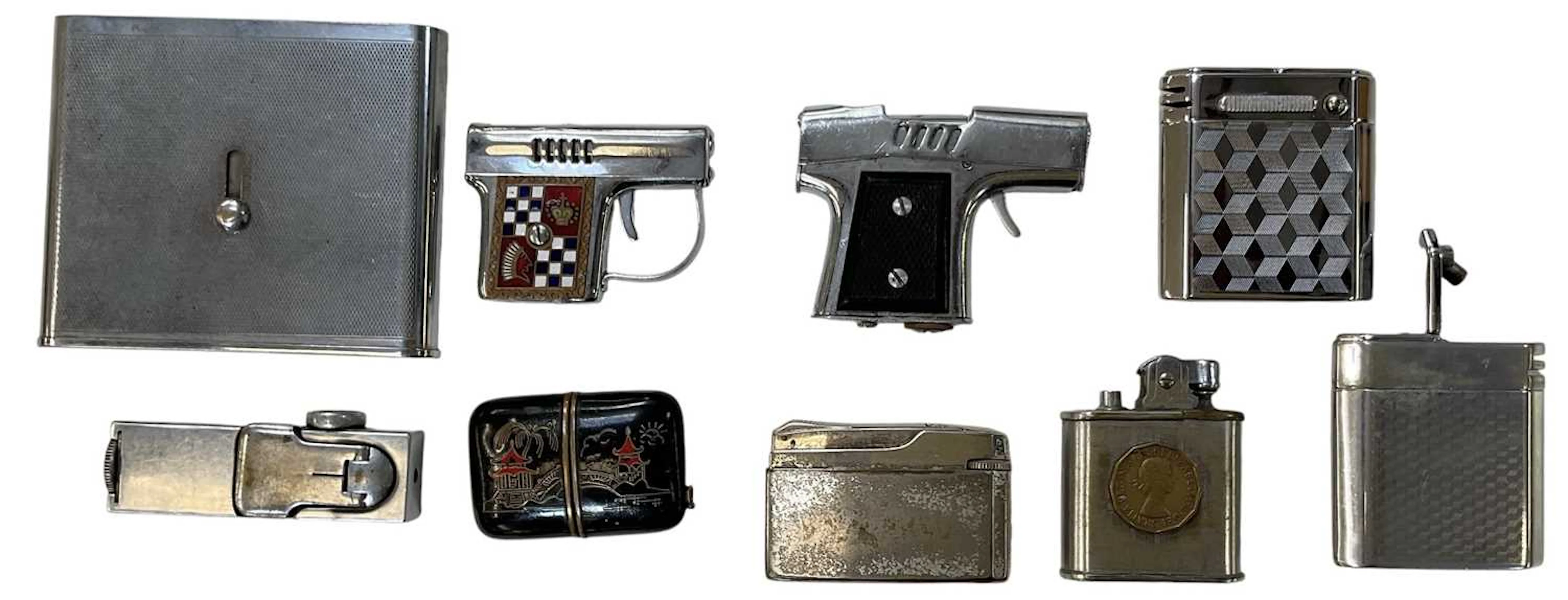 Eight assorted mid century and later chrome plated novelty lighters