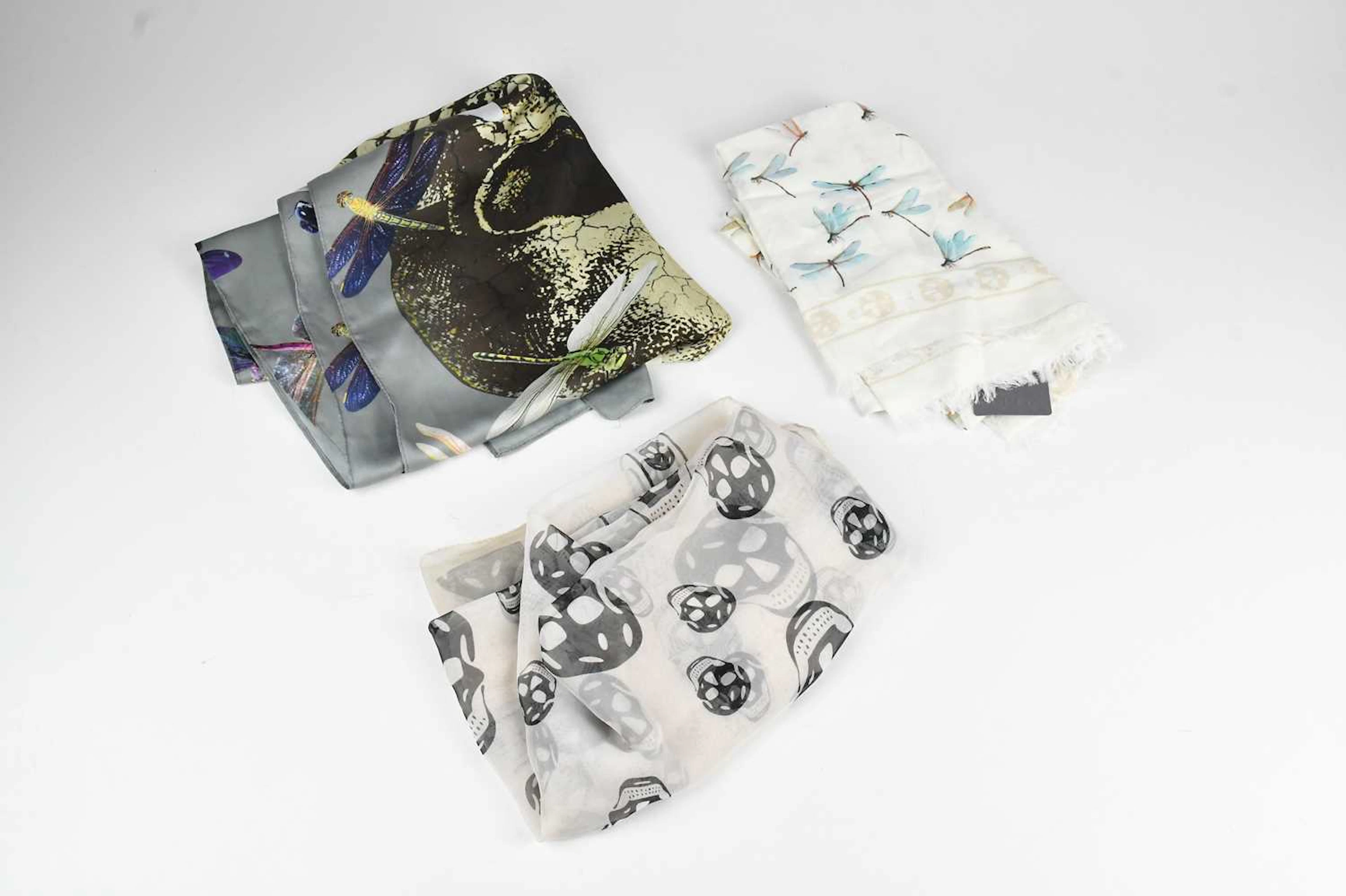 ALEXANDER MCQUEEN; a long grey silk scarf