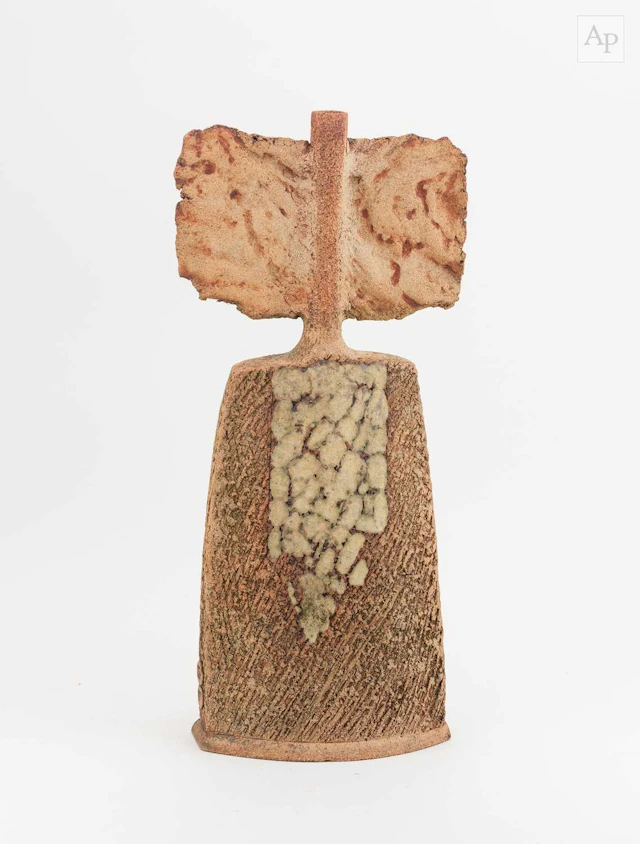 NIGEL EDMONDSON (1941-2025); a stoneware sculptural form with winged top